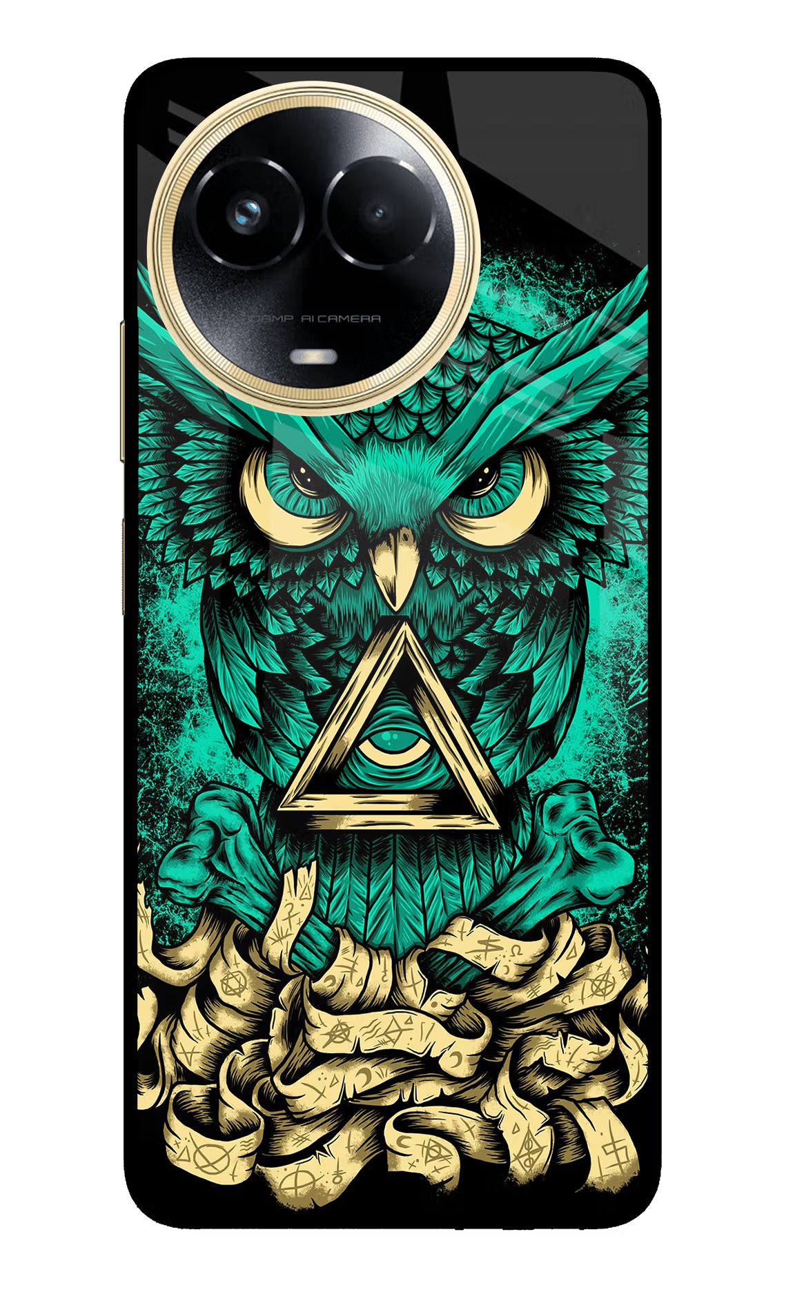 Green Owl Realme 11 5G/11X 5G/C67 Glass Case Back Cover by Casekaro