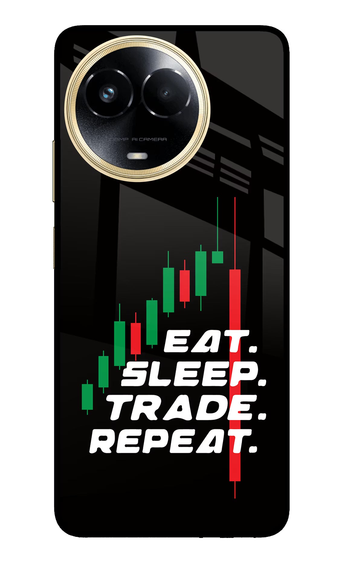 Eat Sleep Trade Repeat Realme 11 5G/11X 5G/C67 Glass Case Back Cover by Casekaro