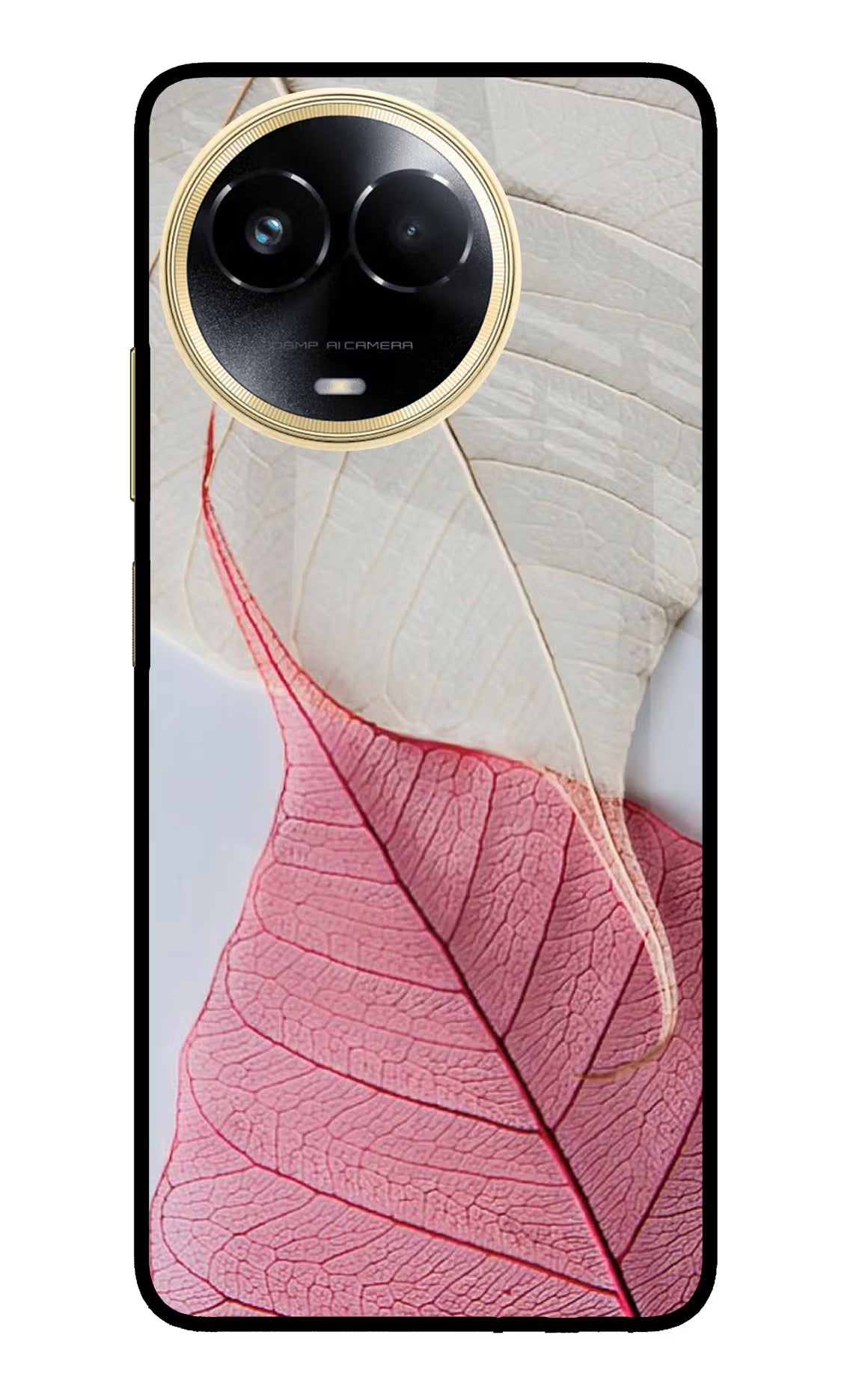 White Pink Leaf Realme 11 5G/11X 5G/C67 Glass Case