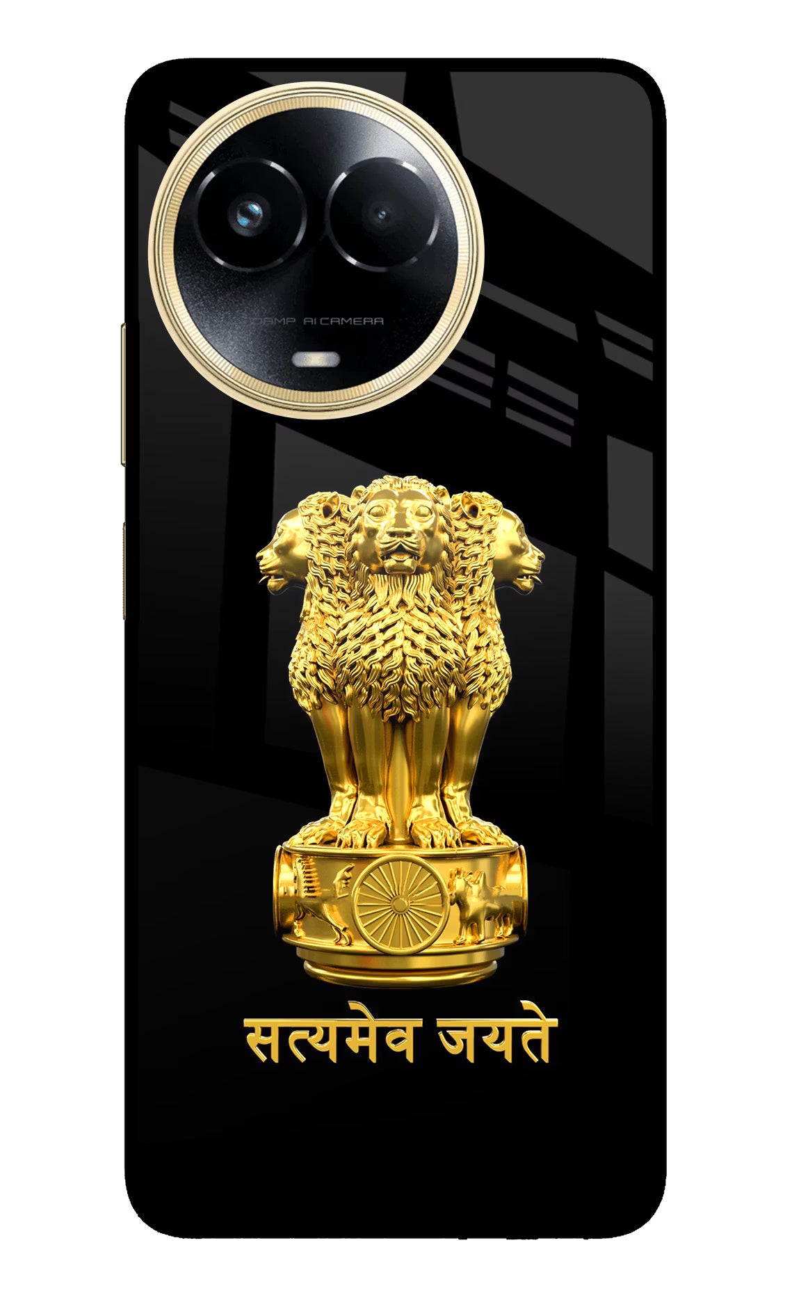 Satyamev Jayate Golden Realme 11 5G/11X 5G/C67 Glass Case Back Cover by Casekaro