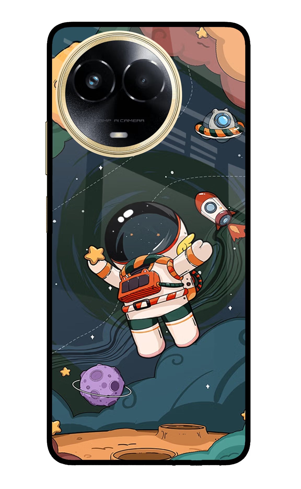 Cartoon Astronaut Realme 11 5G/11X 5G/C67 Glass Case Back Cover by Casekaro