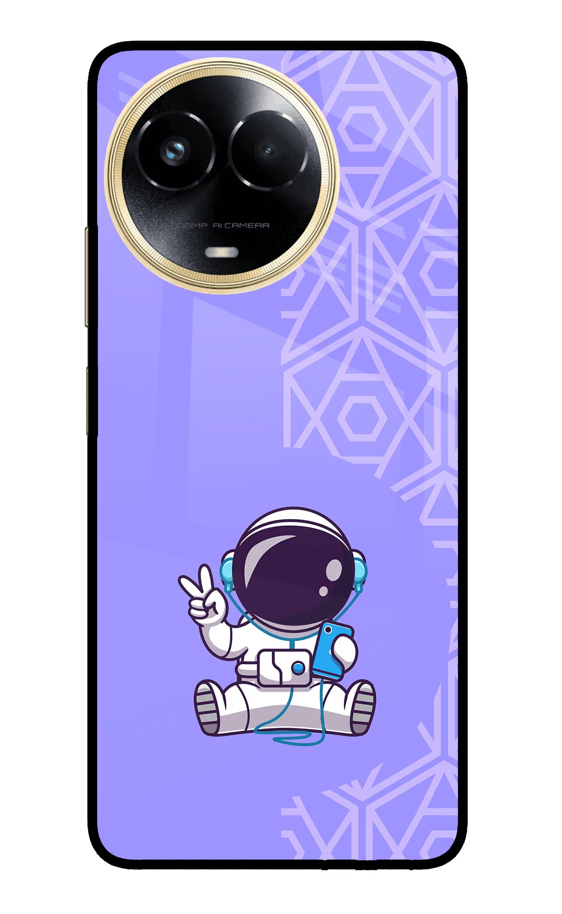 Cute Astronaut Chilling Realme 11 5G/11X 5G/C67 Glass Case Back Cover by Casekaro