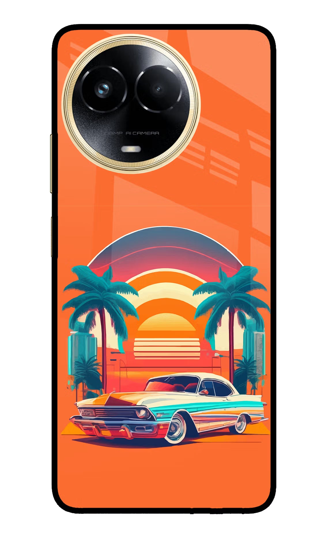 Palm Drive 80s Realme 11 5G/11X 5G/C67 Glass Case Back Cover by Casekaro