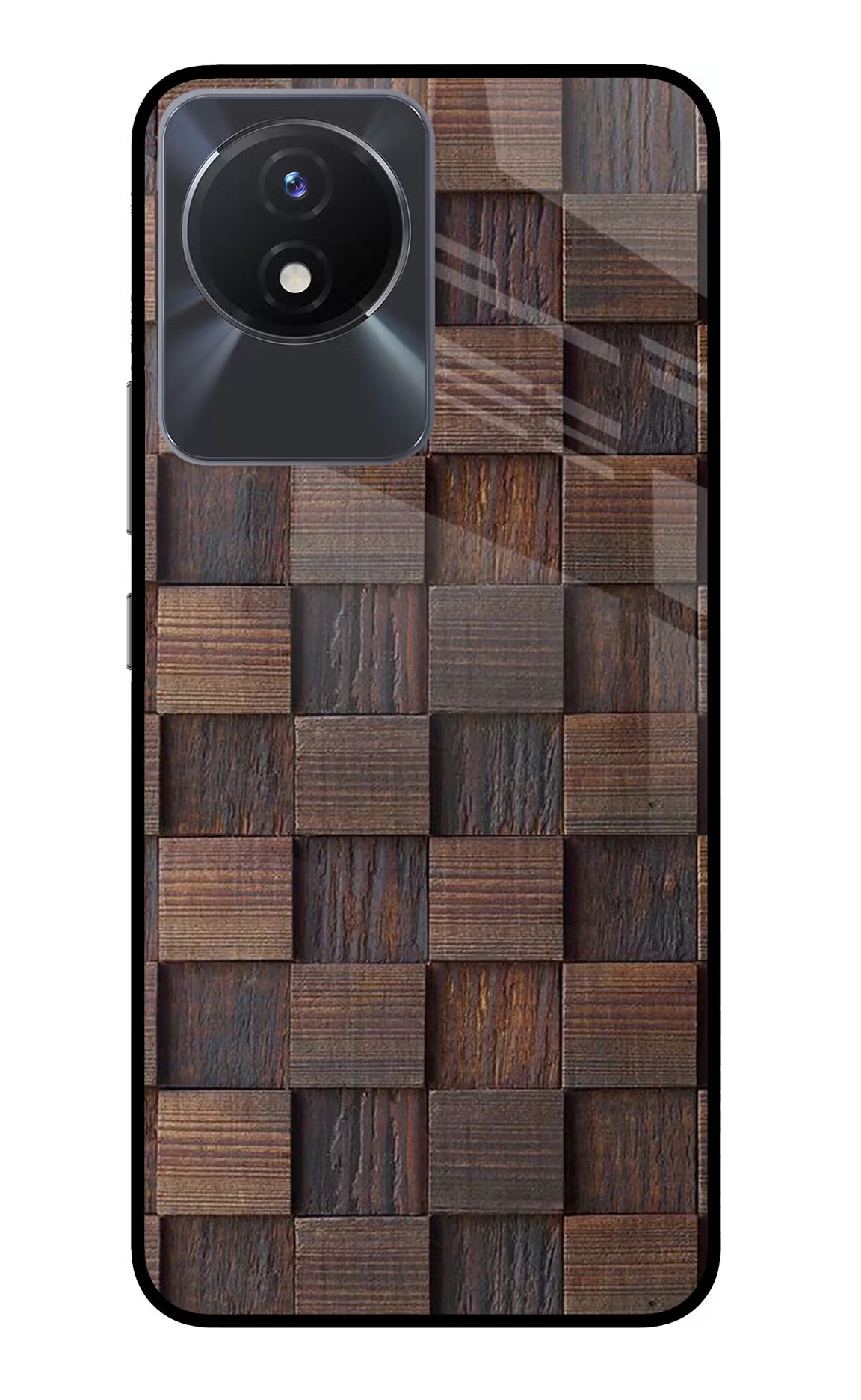 Wooden Cube Design Vivo Y02/Y02T Glass Case Back Cover by Casekaro