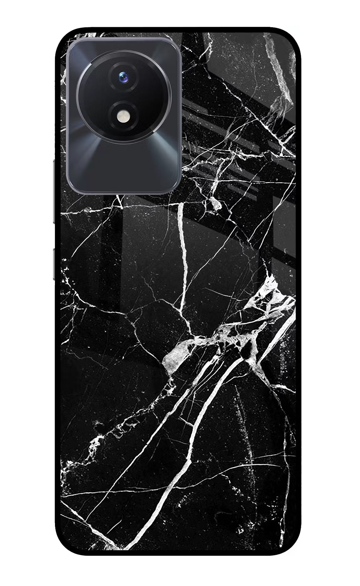 Black Marble Pattern Vivo Y02/Y02T Glass Case Back Cover by Casekaro