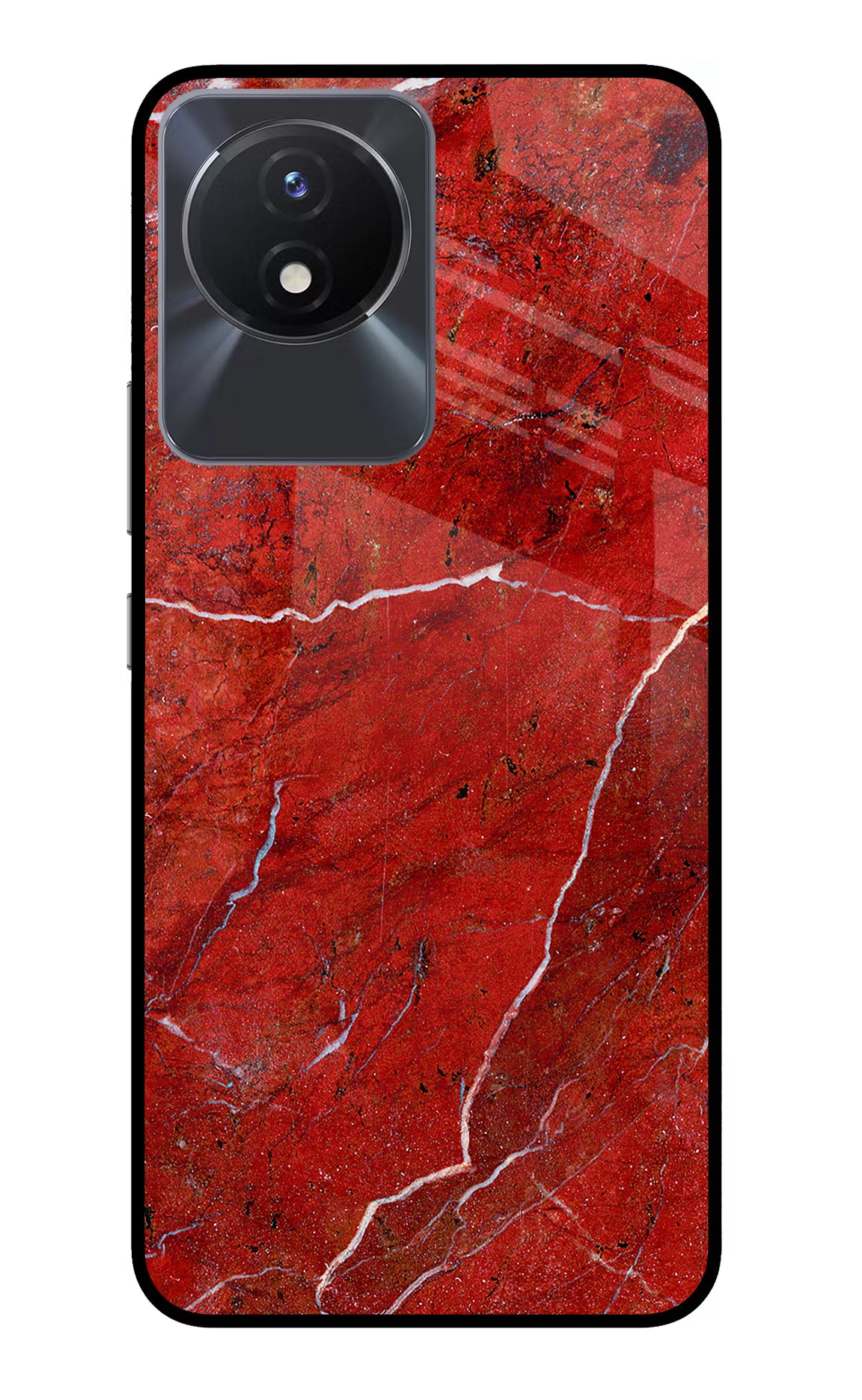 Red Marble Design Vivo Y02/Y02T Glass Case Back Cover by Casekaro