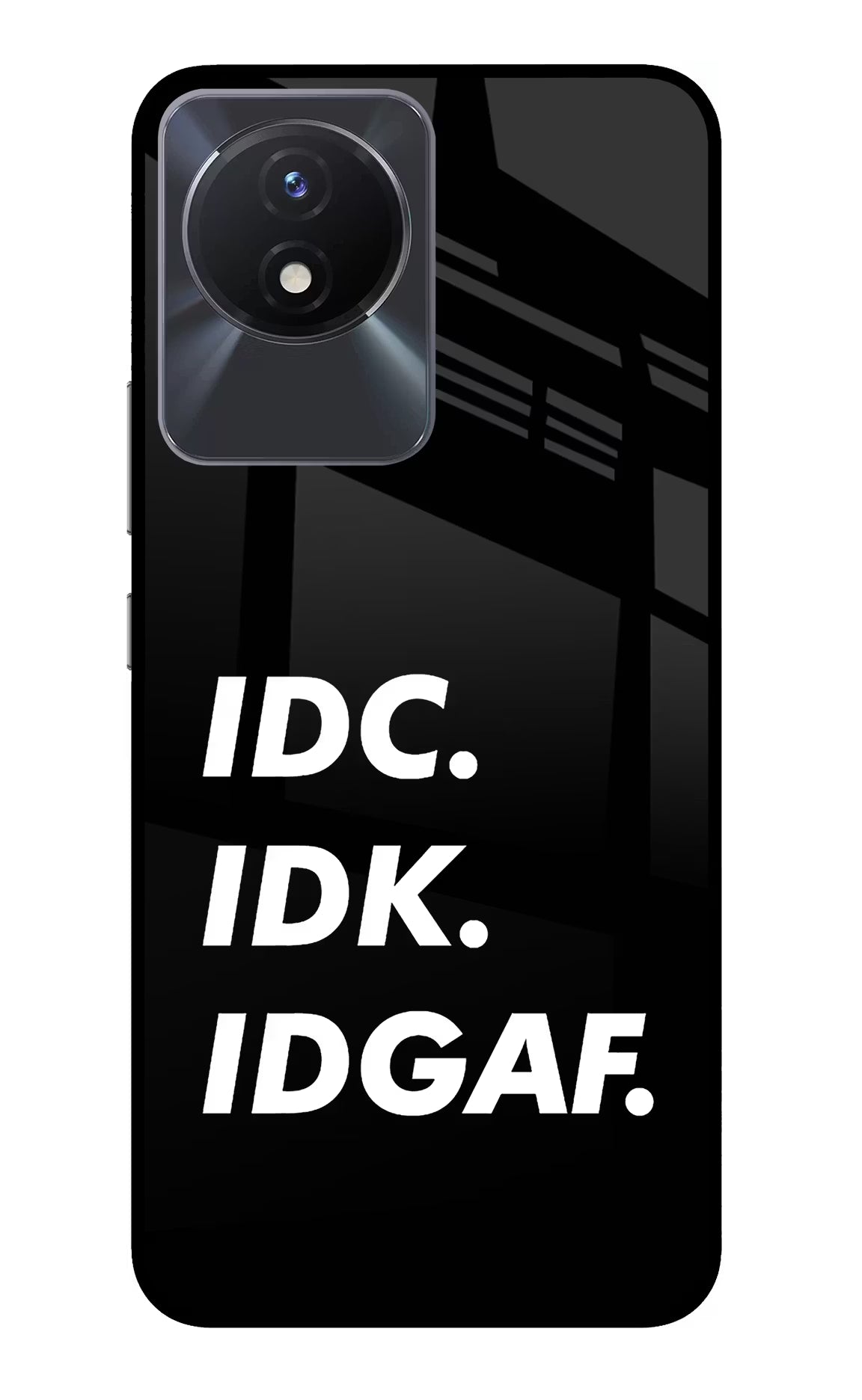 Idc Idk Idgaf Vivo Y02/Y02T Glass Case Back Cover by Casekaro