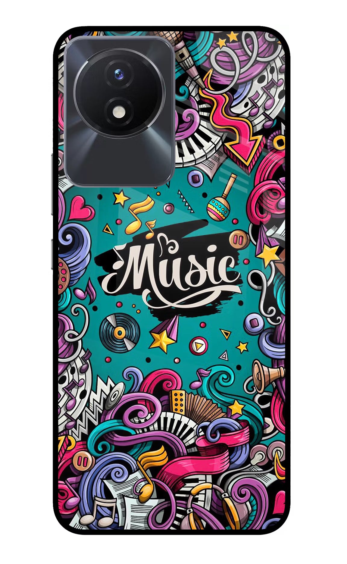 Music Graffiti Vivo Y02/Y02T Glass Case Back Cover by Casekaro