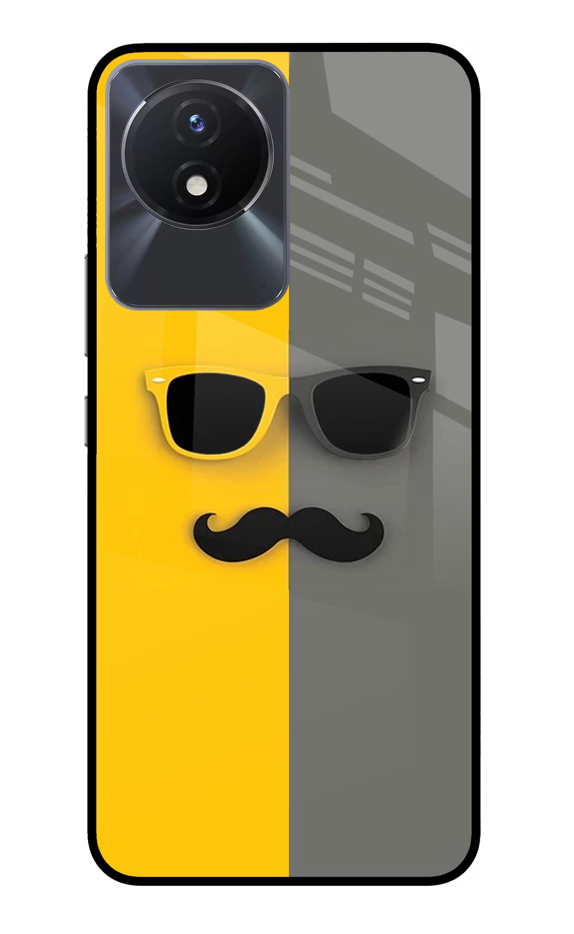 Sunglasses with Mustache Vivo Y02/Y02T Glass Case Back Cover by Casekaro