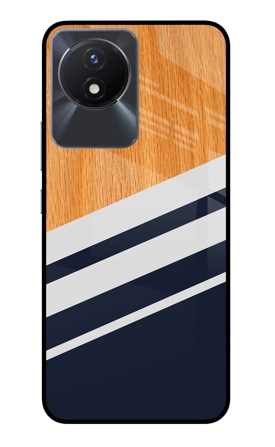 Blue and white wooden Vivo Y02/Y02T Glass Case Back Cover by Casekaro