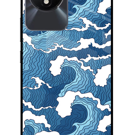 Blue Waves Vivo Y02/Y02T Glass Case Back Cover by Casekaro