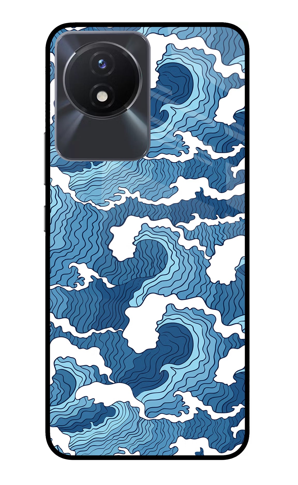 Blue Waves Vivo Y02/Y02T Glass Case Back Cover by Casekaro