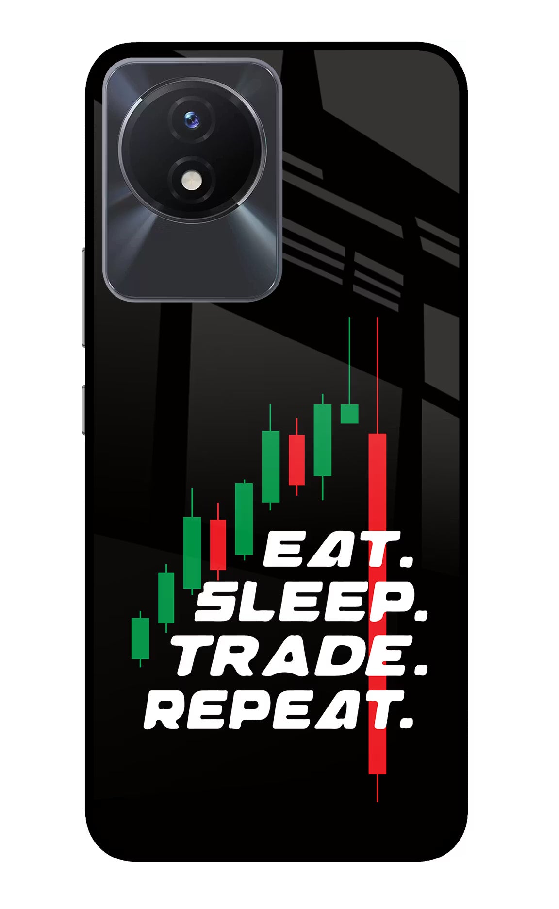 Eat Sleep Trade Repeat Vivo Y02/Y02T Glass Case Back Cover by Casekaro