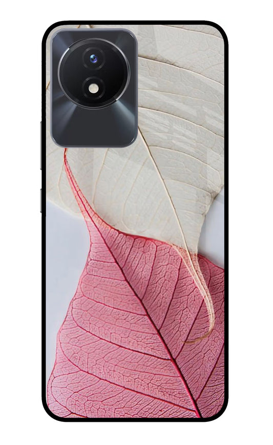White Pink Leaf Vivo Y02/Y02T Glass Case