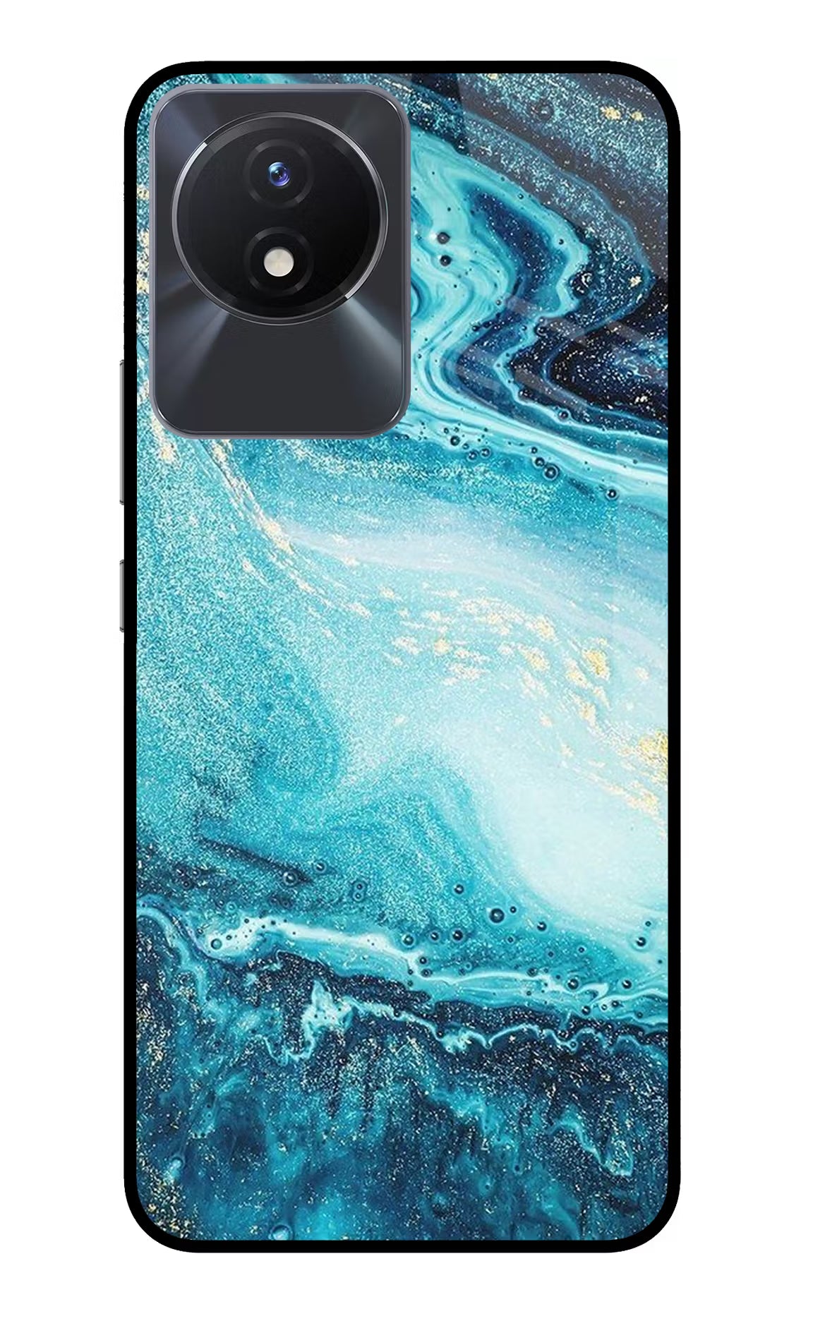 Blue Glitter Marble Vivo Y02/Y02T Glass Case Back Cover by Casekaro