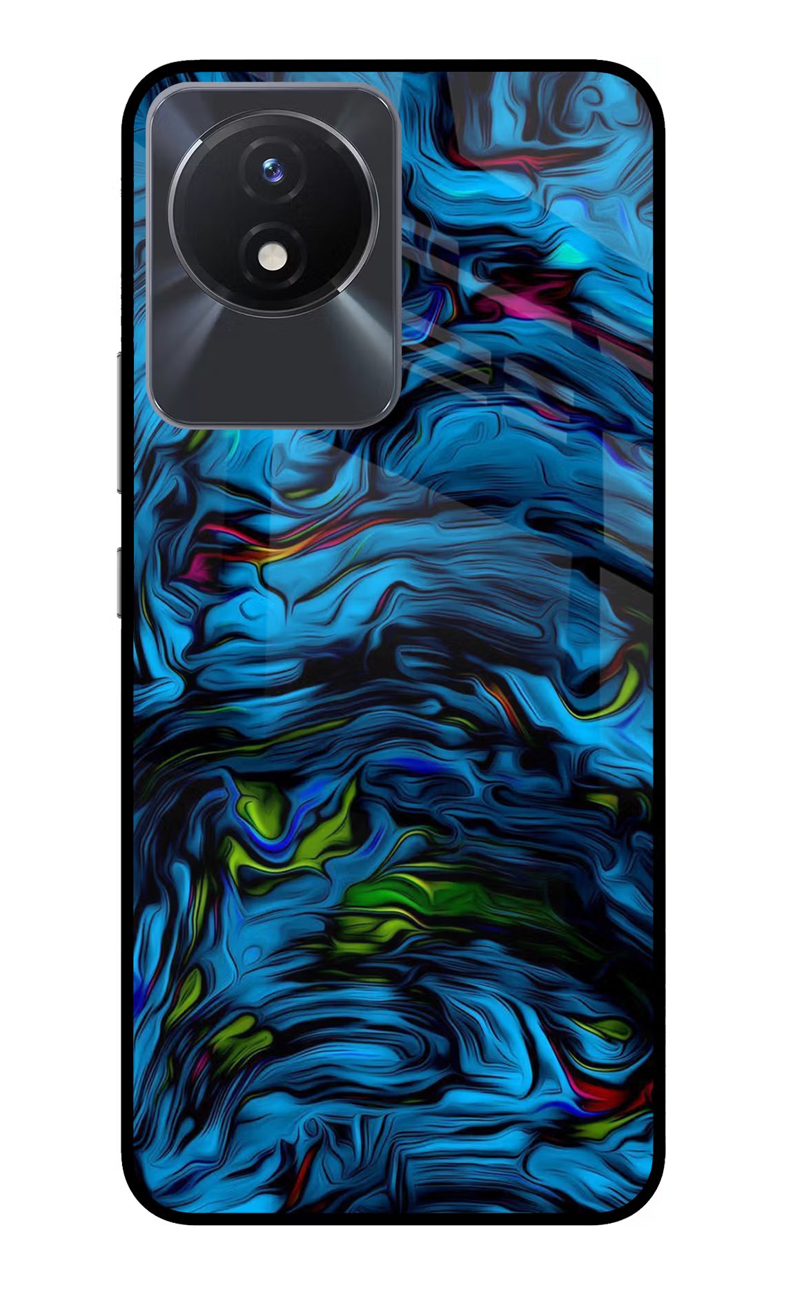 Dark Blue Abstract Vivo Y02/Y02T Glass Case Back Cover by Casekaro