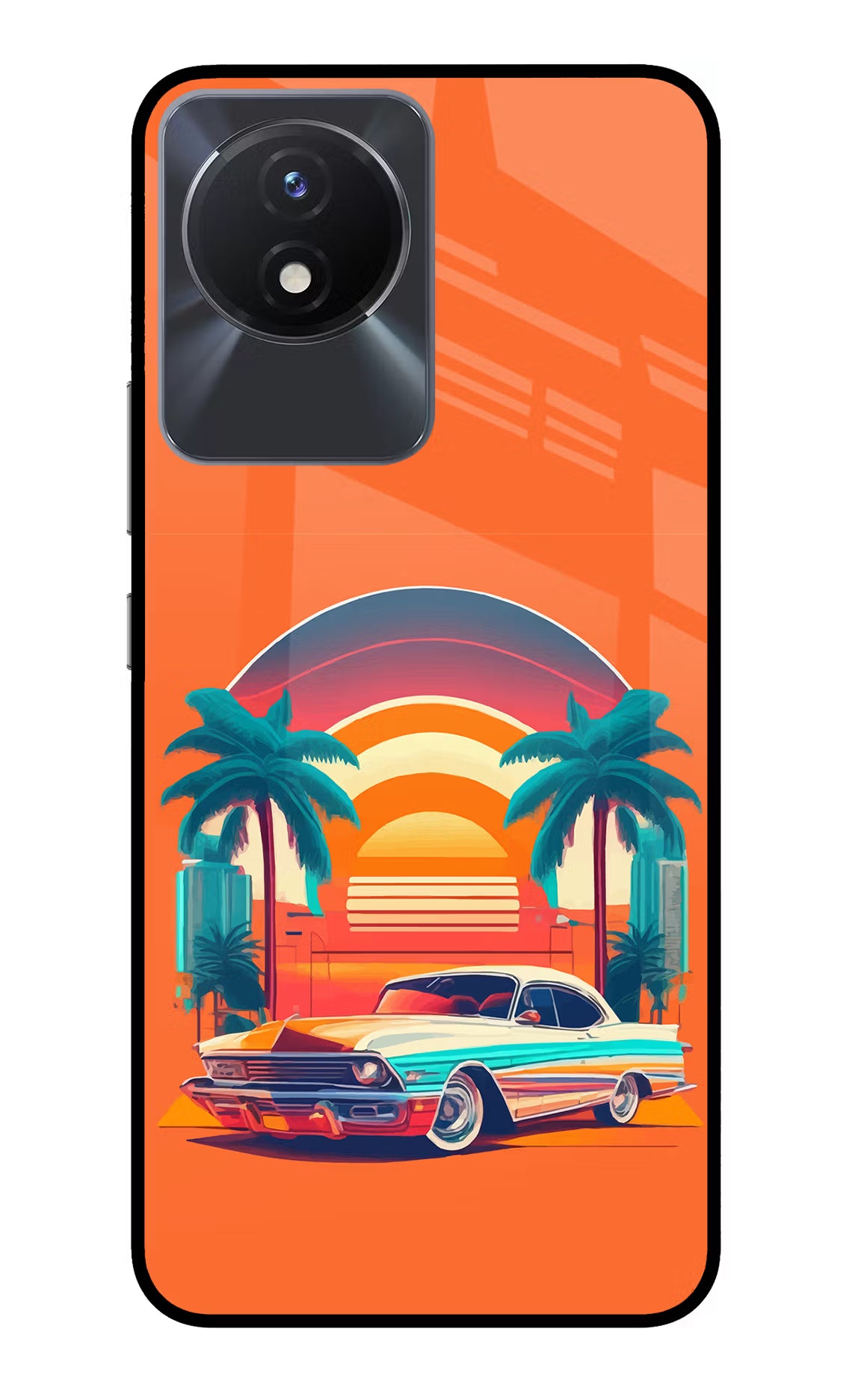 Palm Drive 80s Vivo Y02/Y02T Glass Case Back Cover by Casekaro