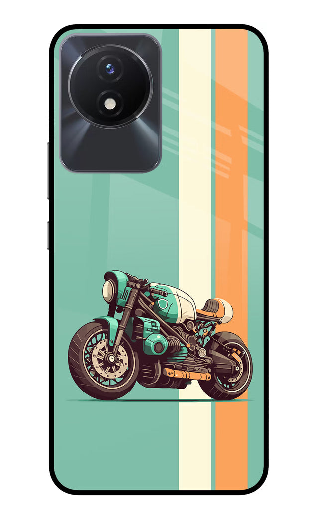 Striped Moto Drift Vivo Y02/Y02T Glass Case Back Cover by Casekaro