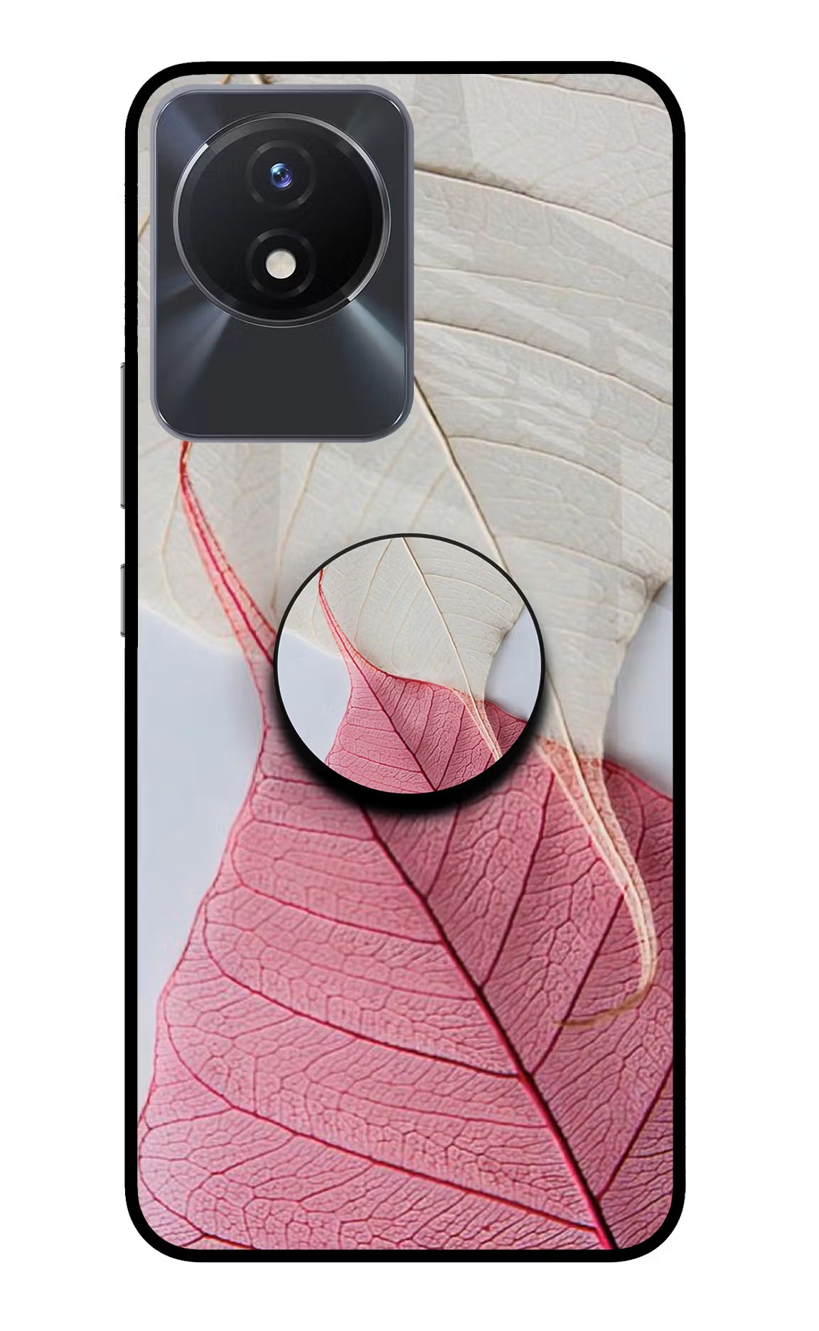 White Pink Leaf Vivo Y02/Y02T Glass Case