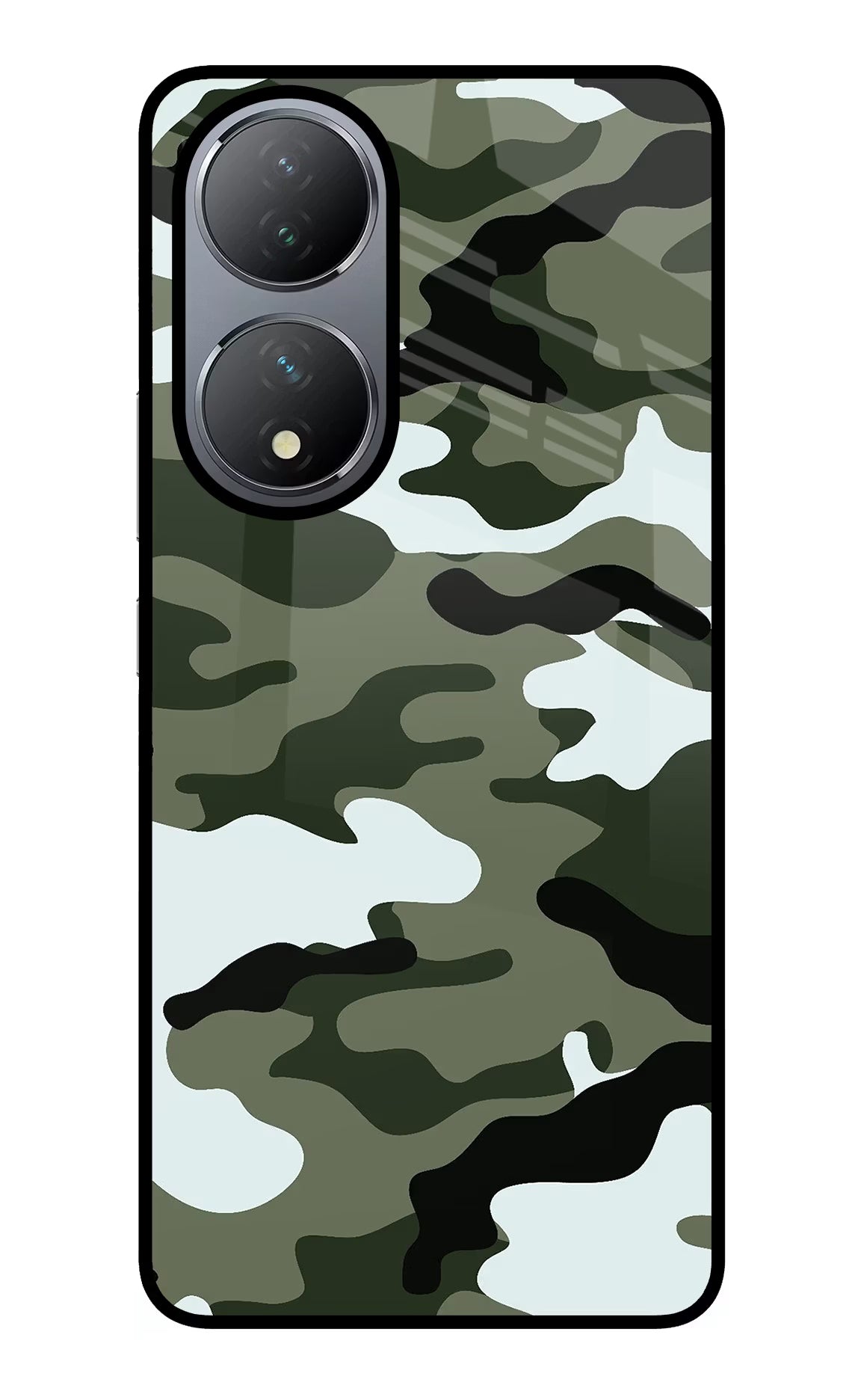 Camouflage Vivo Y100 Glass Case Back Cover by Casekaro