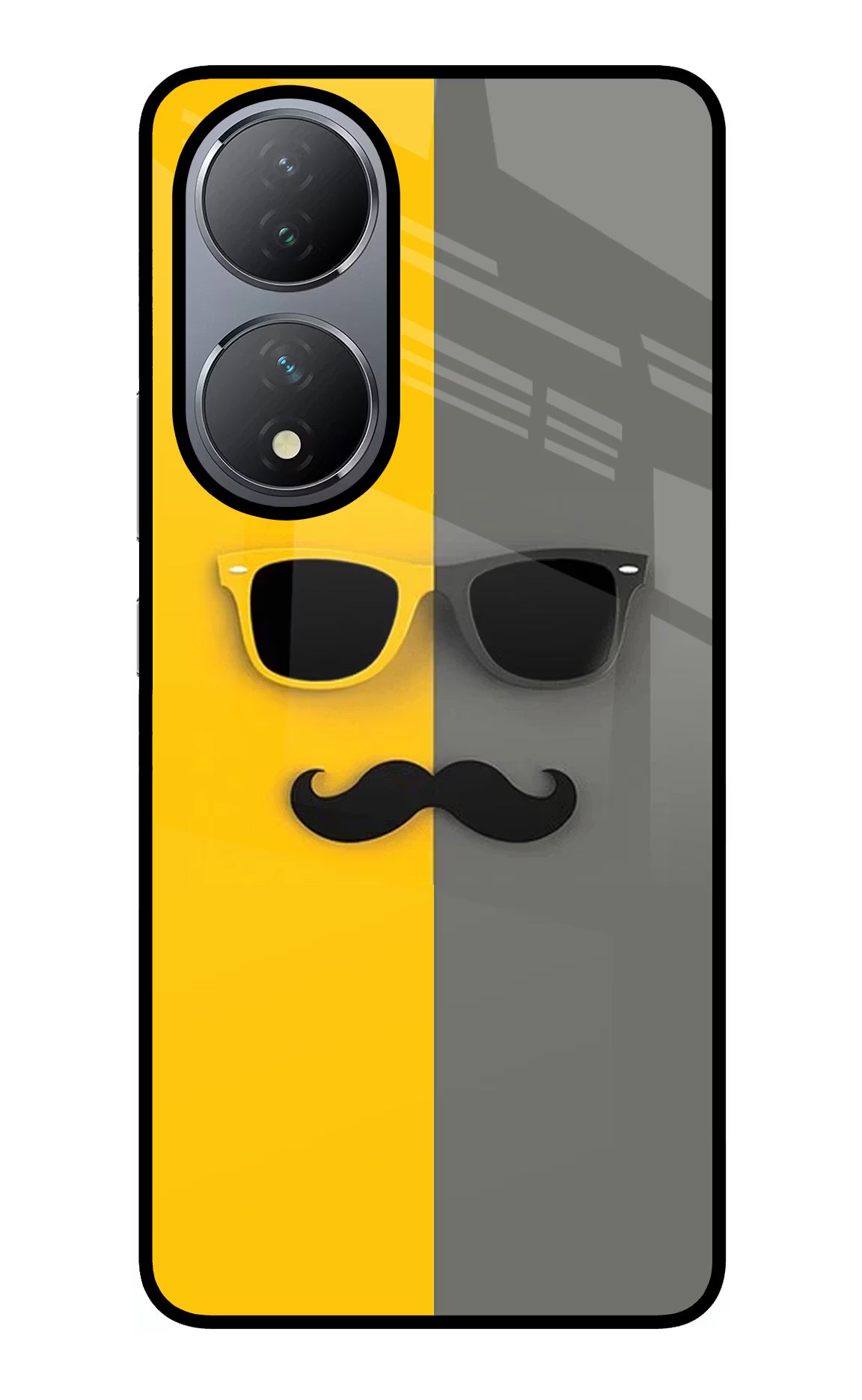 Sunglasses with Mustache Vivo Y100 Glass Case Back Cover by Casekaro