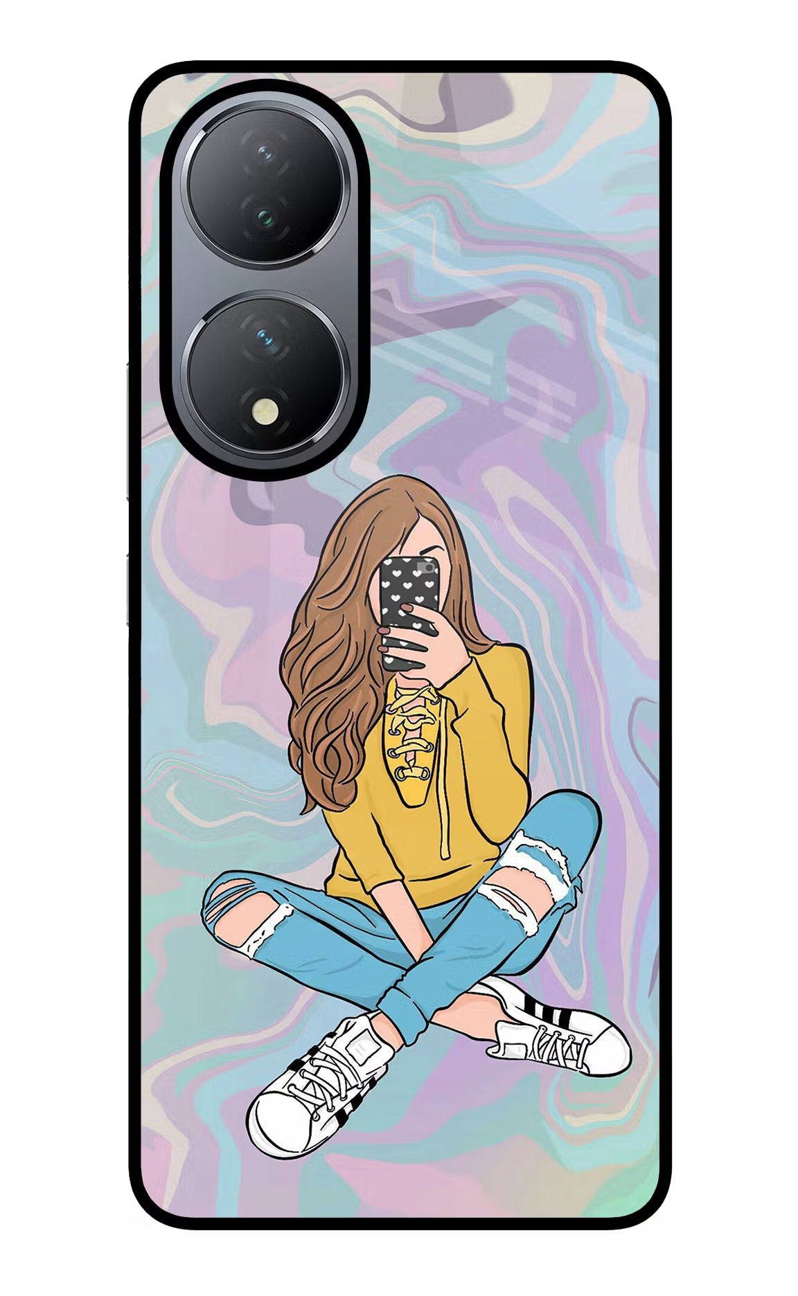 Selfie Girl Vivo Y100 Glass Case Back Cover by Casekaro