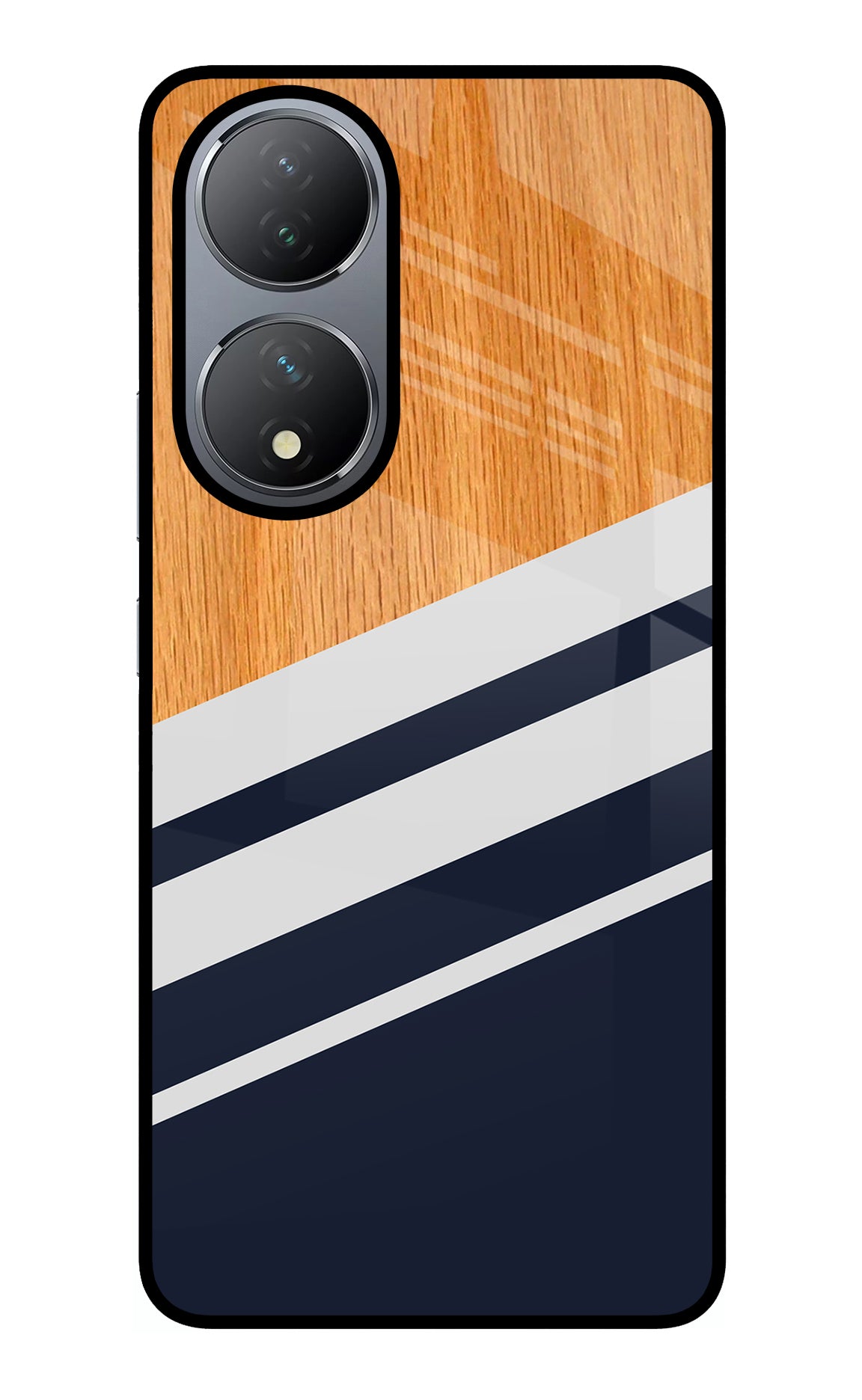 Blue and white wooden Vivo Y100 Glass Case