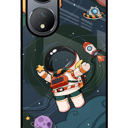 Cartoon Astronaut Vivo Y100 Glass Case Back Cover by Casekaro