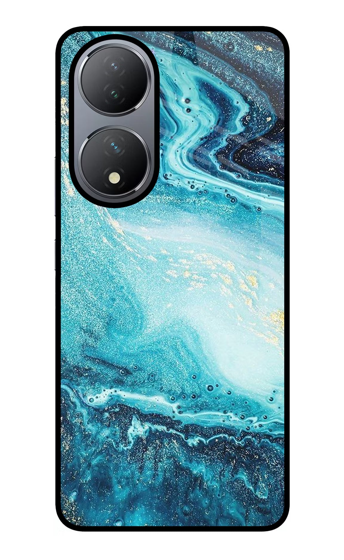 Blue Glitter Marble Vivo Y100 Glass Case Back Cover by Casekaro