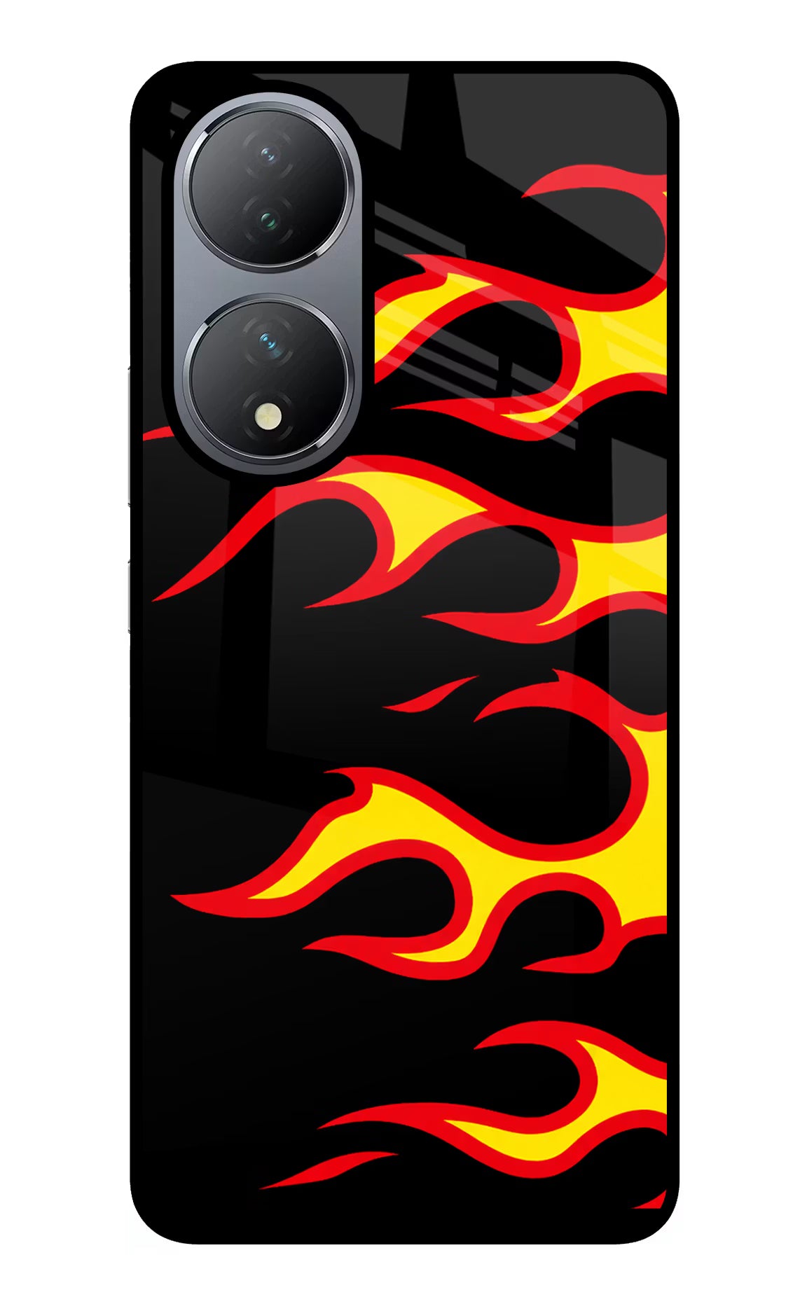 Side Sweep Flames Vivo Y100 Glass Case Back Cover by Casekaro