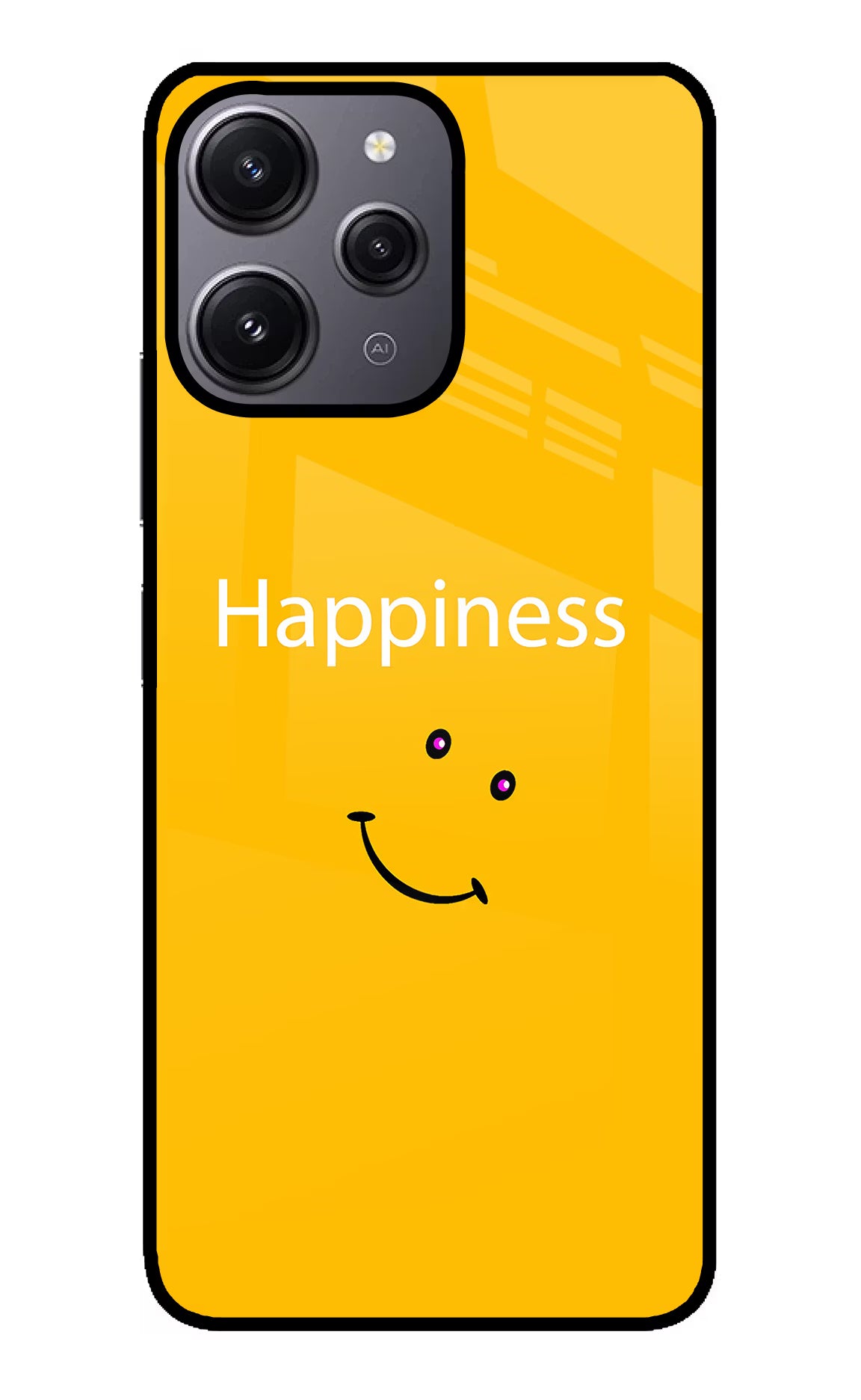 Happiness With Smiley Redmi 12 4G Glass Case Back Cover by Casekaro