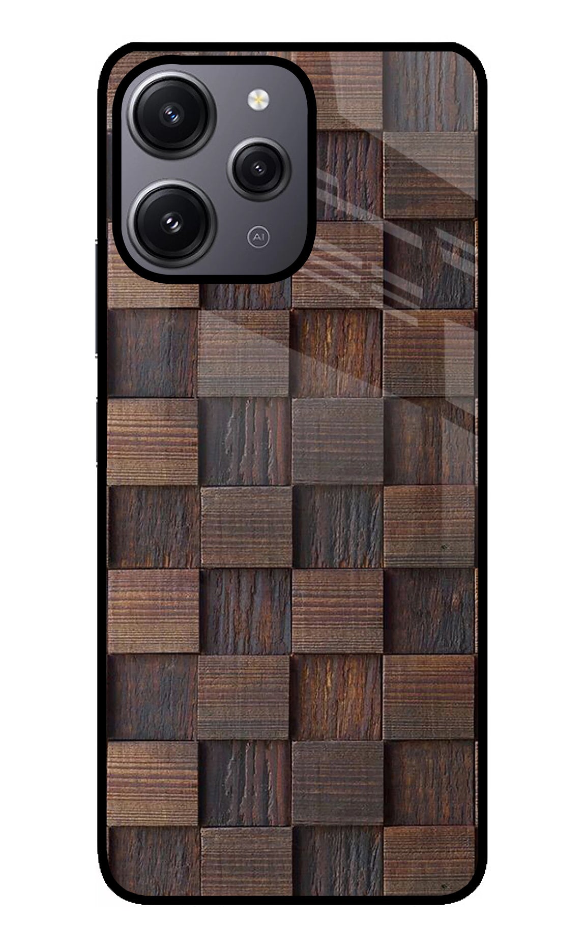 Wooden Cube Design Redmi 12 4G Glass Case