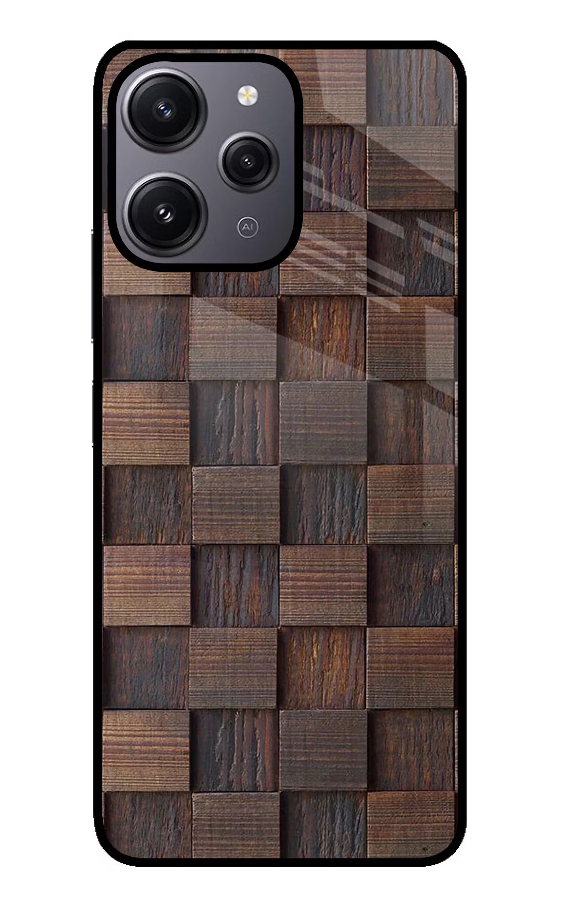 Wooden Cube Design Redmi 12 4G Glass Case
