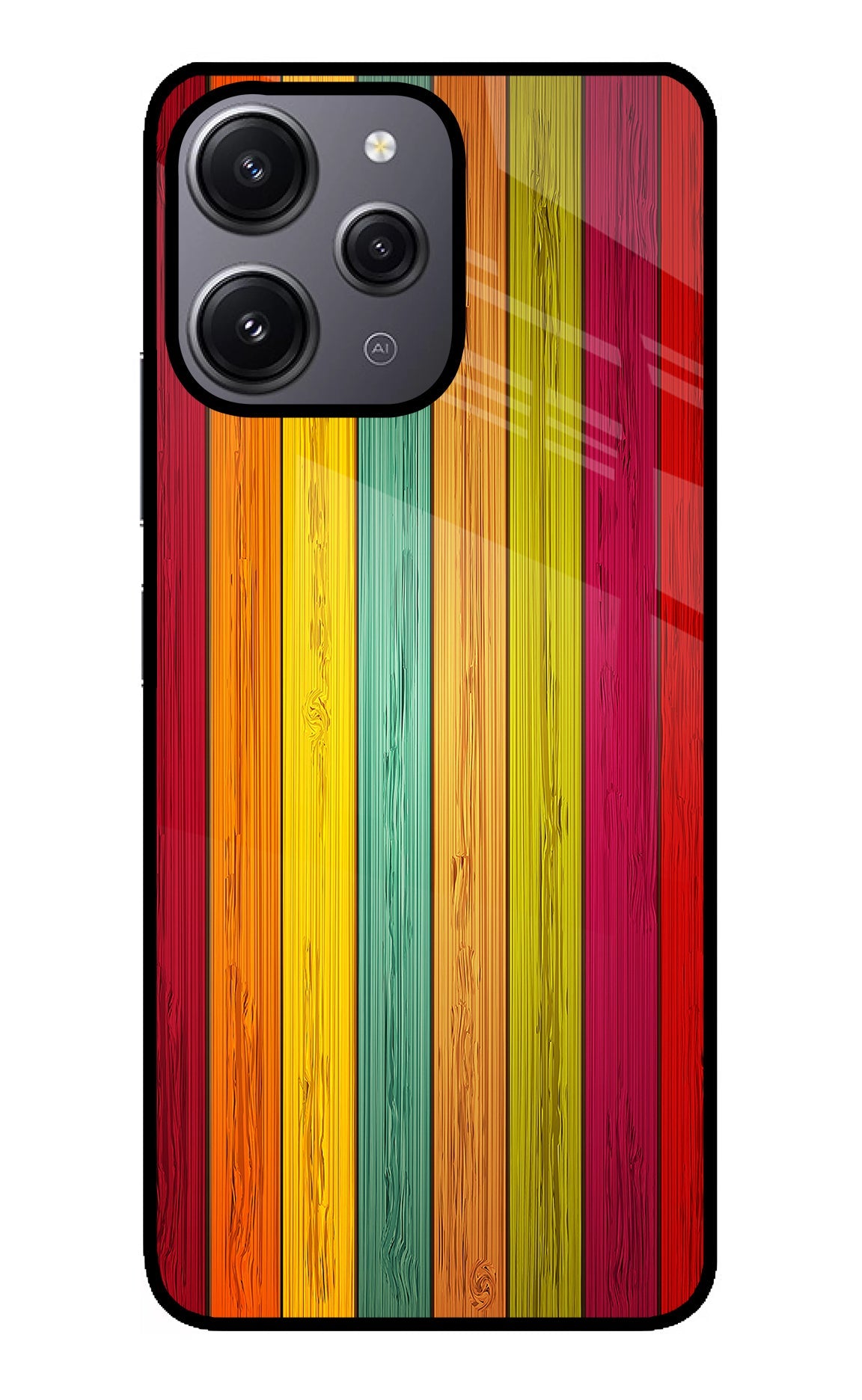 Multicolor Wooden Redmi 12 4G Glass Case