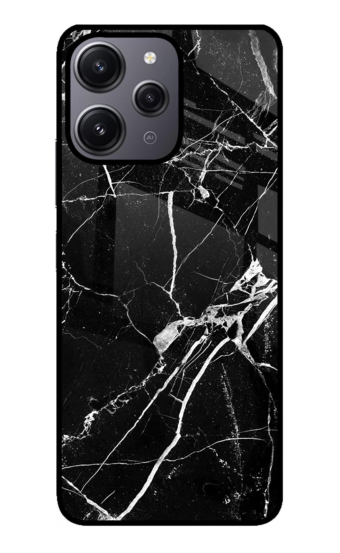Black Marble Pattern Redmi 12 4G Glass Case