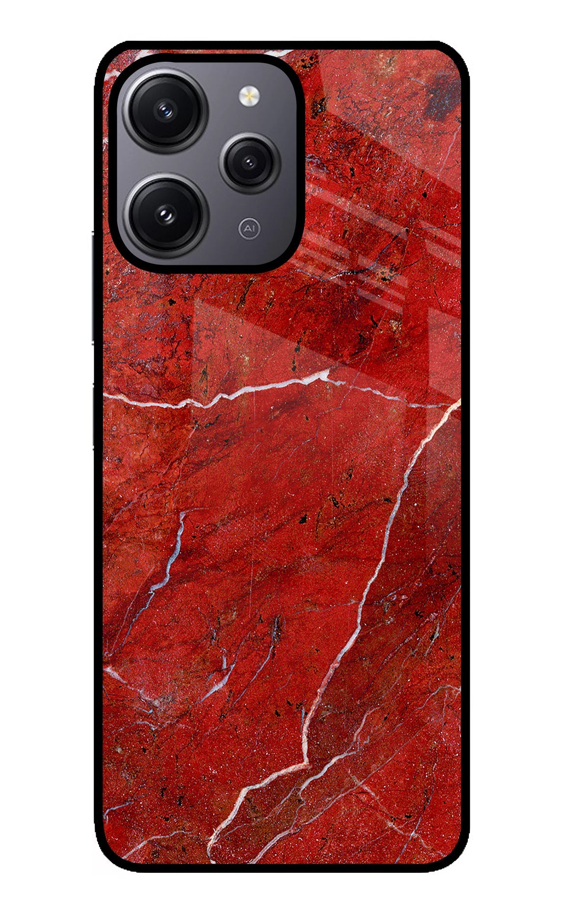 Red Marble Design Redmi 12 4G Glass Case