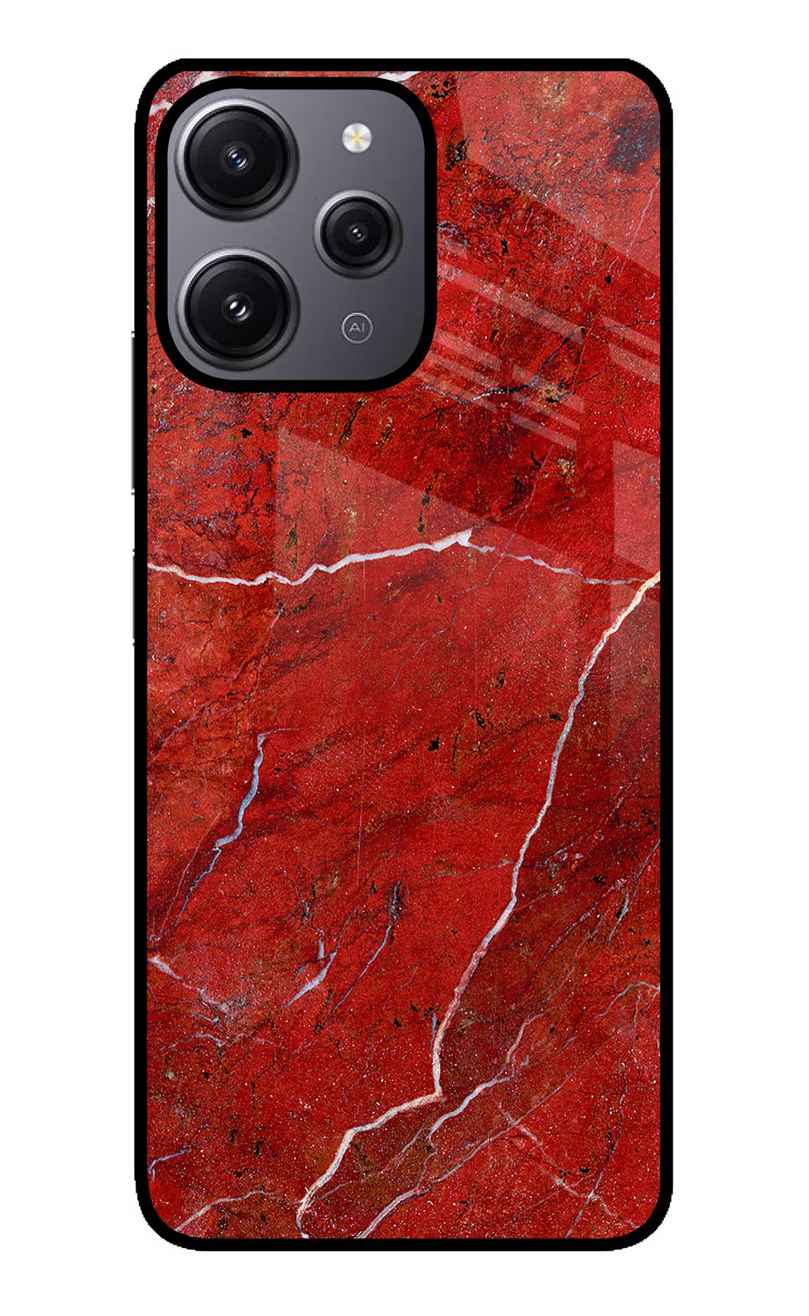 Red Marble Design Redmi 12 4G Glass Case