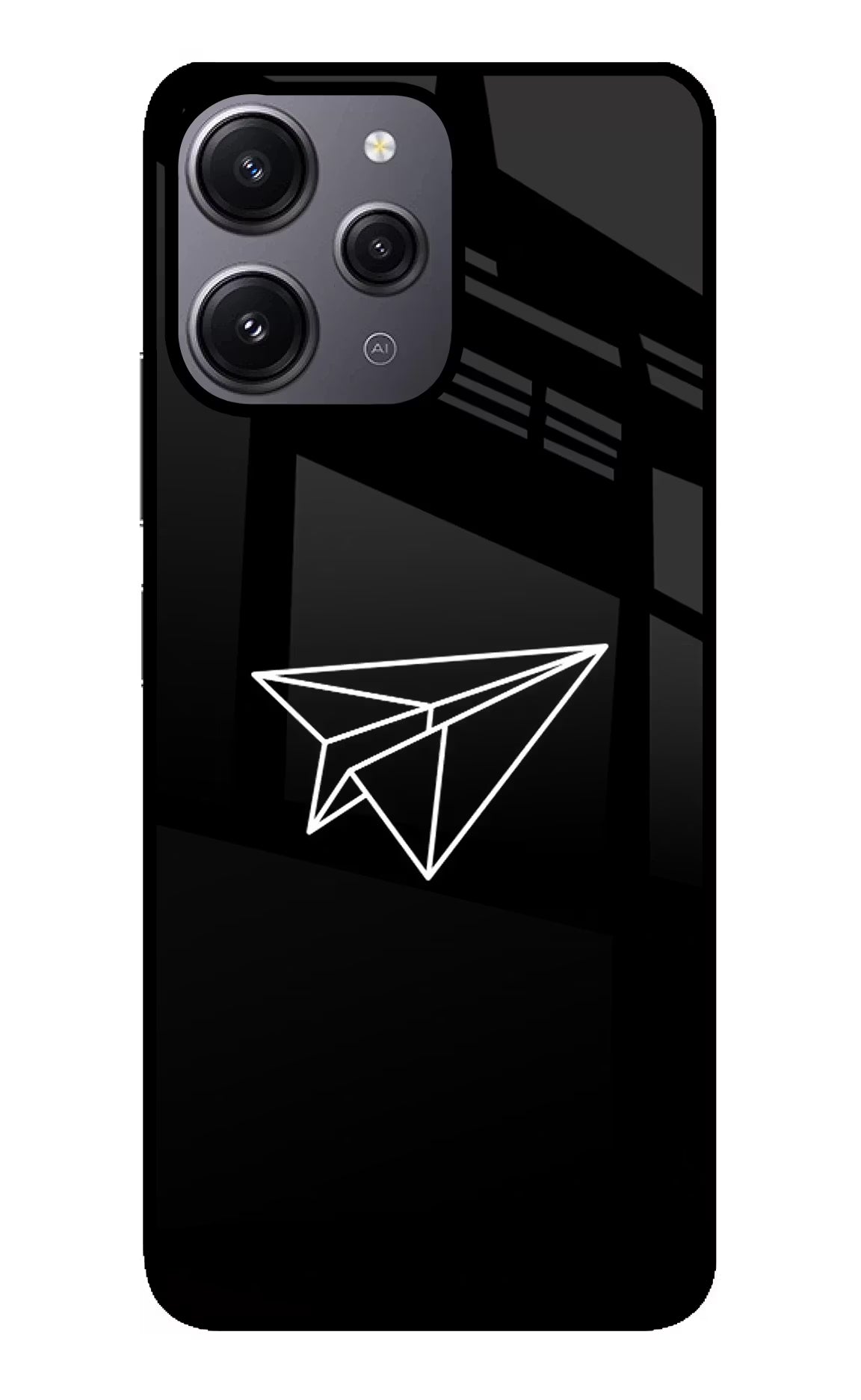 Paper Plane White Redmi 12 4G Glass Case Back Cover by Casekaro