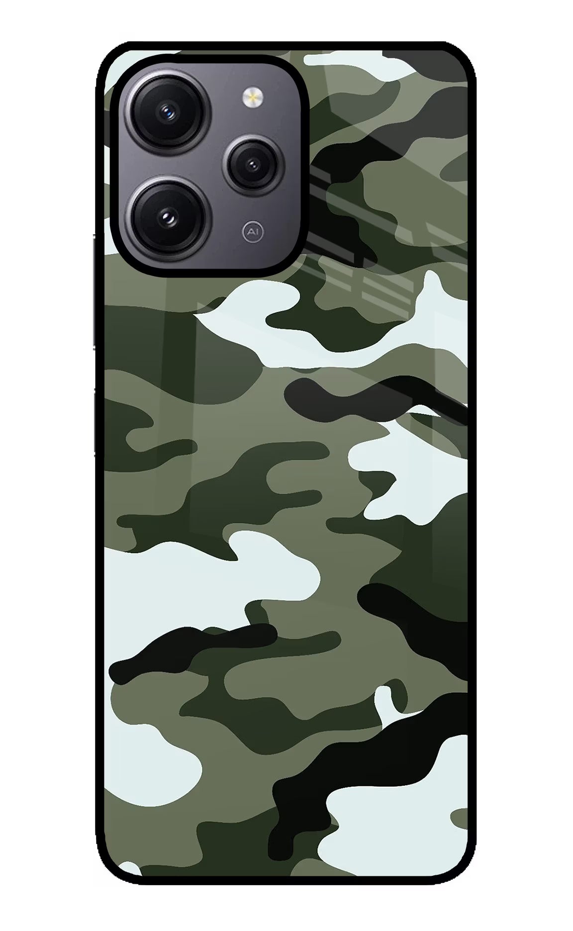 Camouflage Redmi 12 4G Glass Case Back Cover by Casekaro