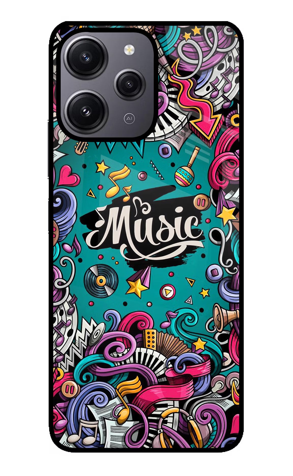 Music Graffiti Redmi 12 4G Glass Case Back Cover by Casekaro
