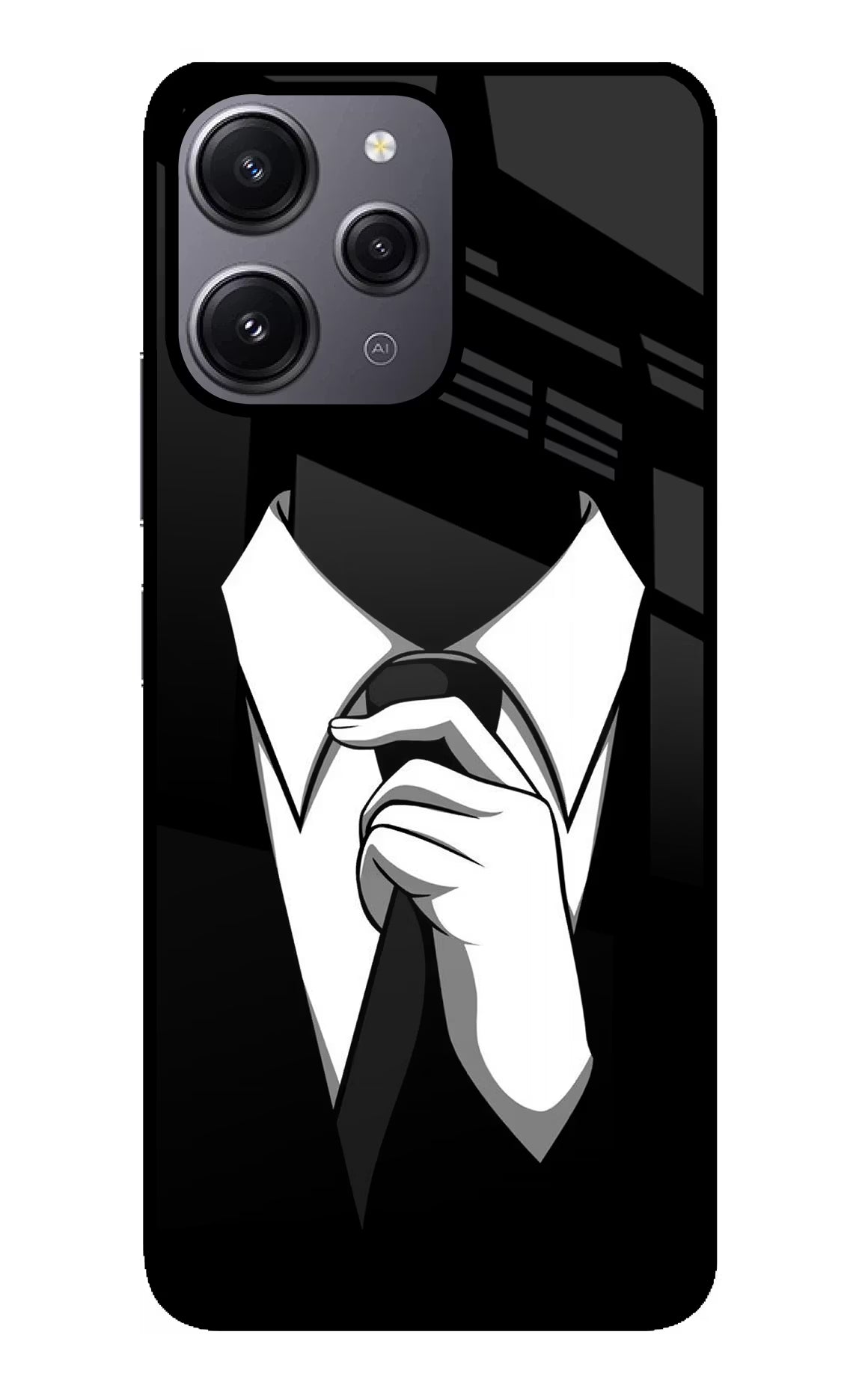 Black Tie Redmi 12 4G Glass Case Back Cover by Casekaro