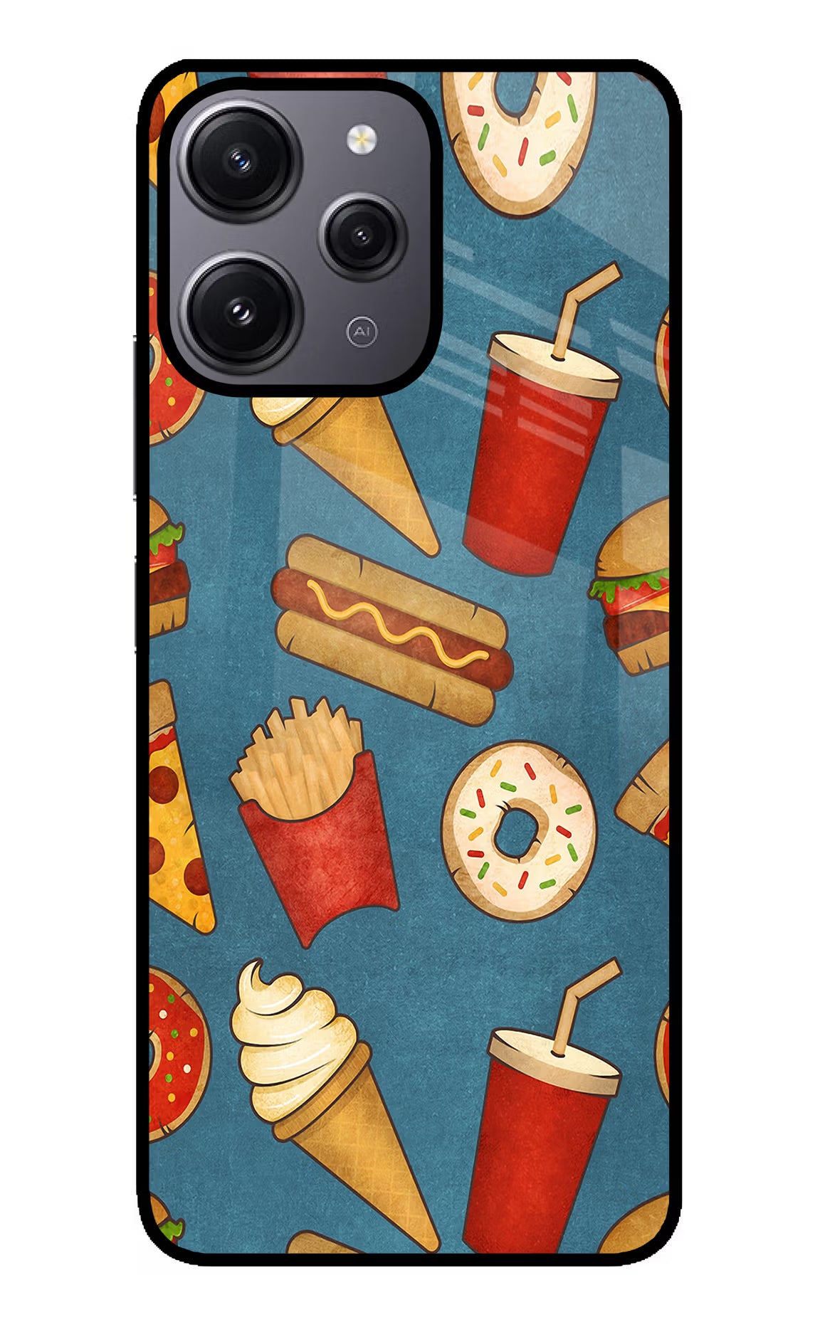 Foodie Redmi 12 4G Glass Case Back Cover by Casekaro