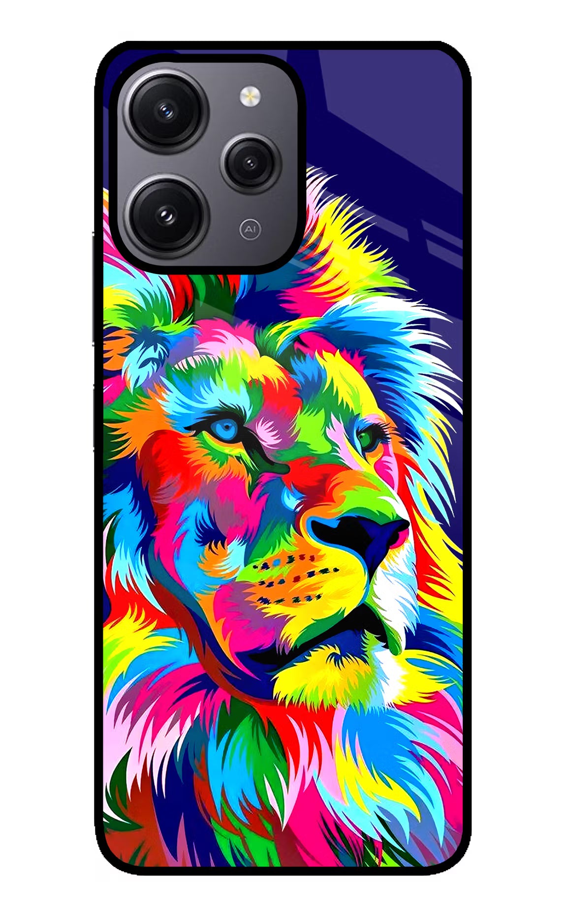 Vector Art Lion Redmi 12 4G Glass Case Back Cover by Casekaro