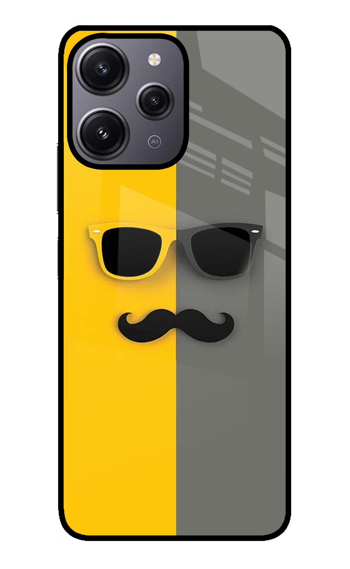 Sunglasses with Mustache Redmi 12 4G Glass Case Back Cover by Casekaro