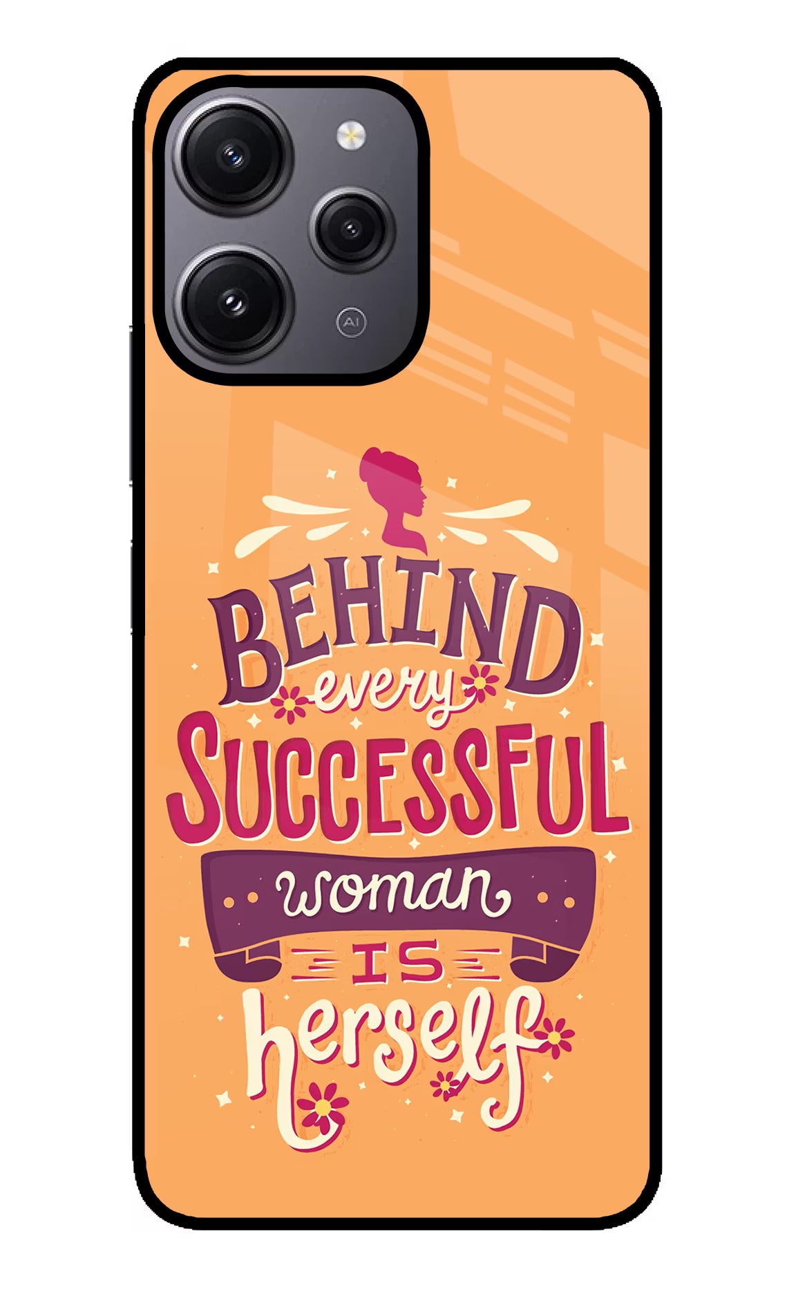 Behind Every Successful Woman There Is Herself Redmi 12 4G Glass Case Back Cover by Casekaro