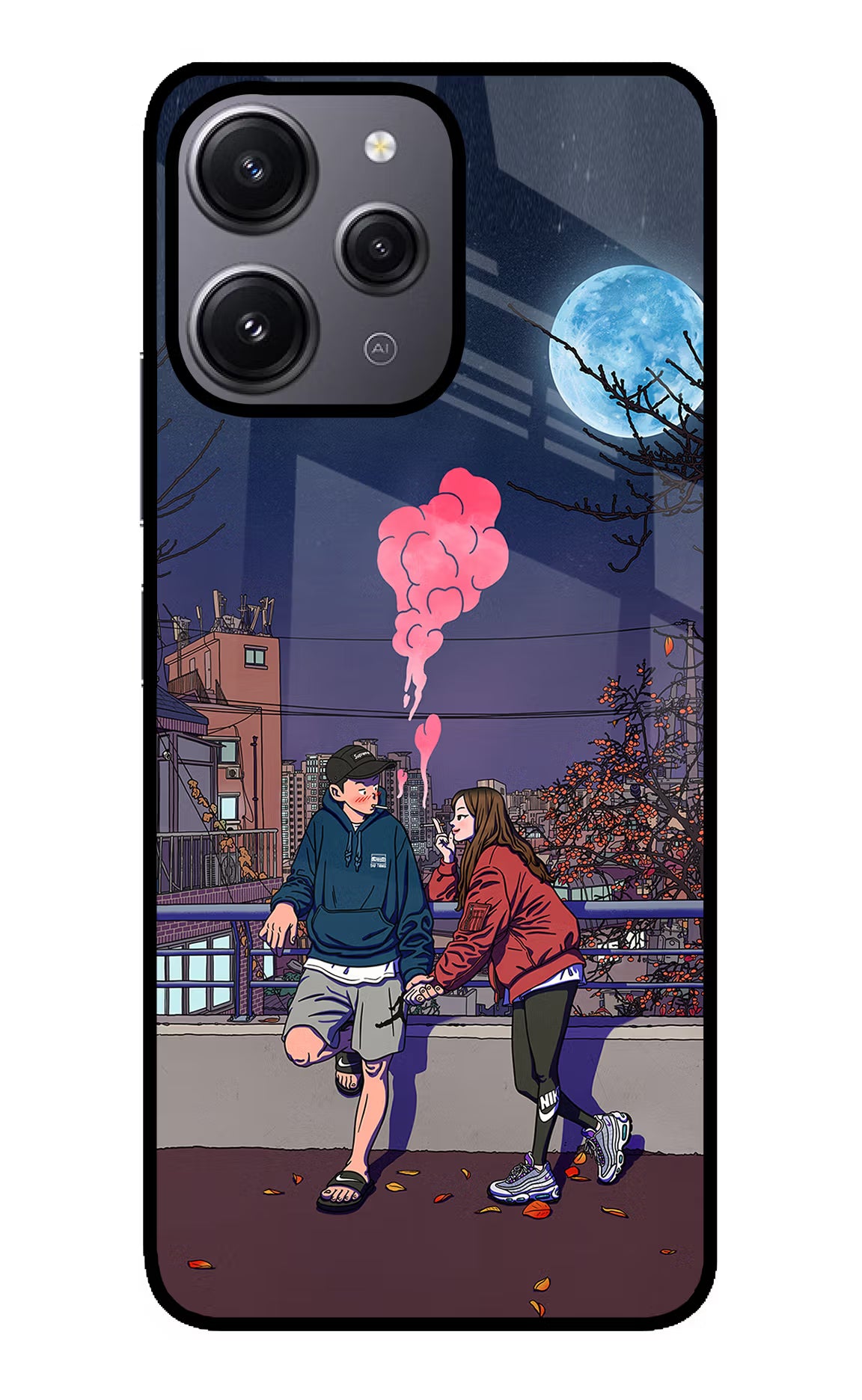 Chilling Couple Redmi 12 4G Glass Case Back Cover by Casekaro
