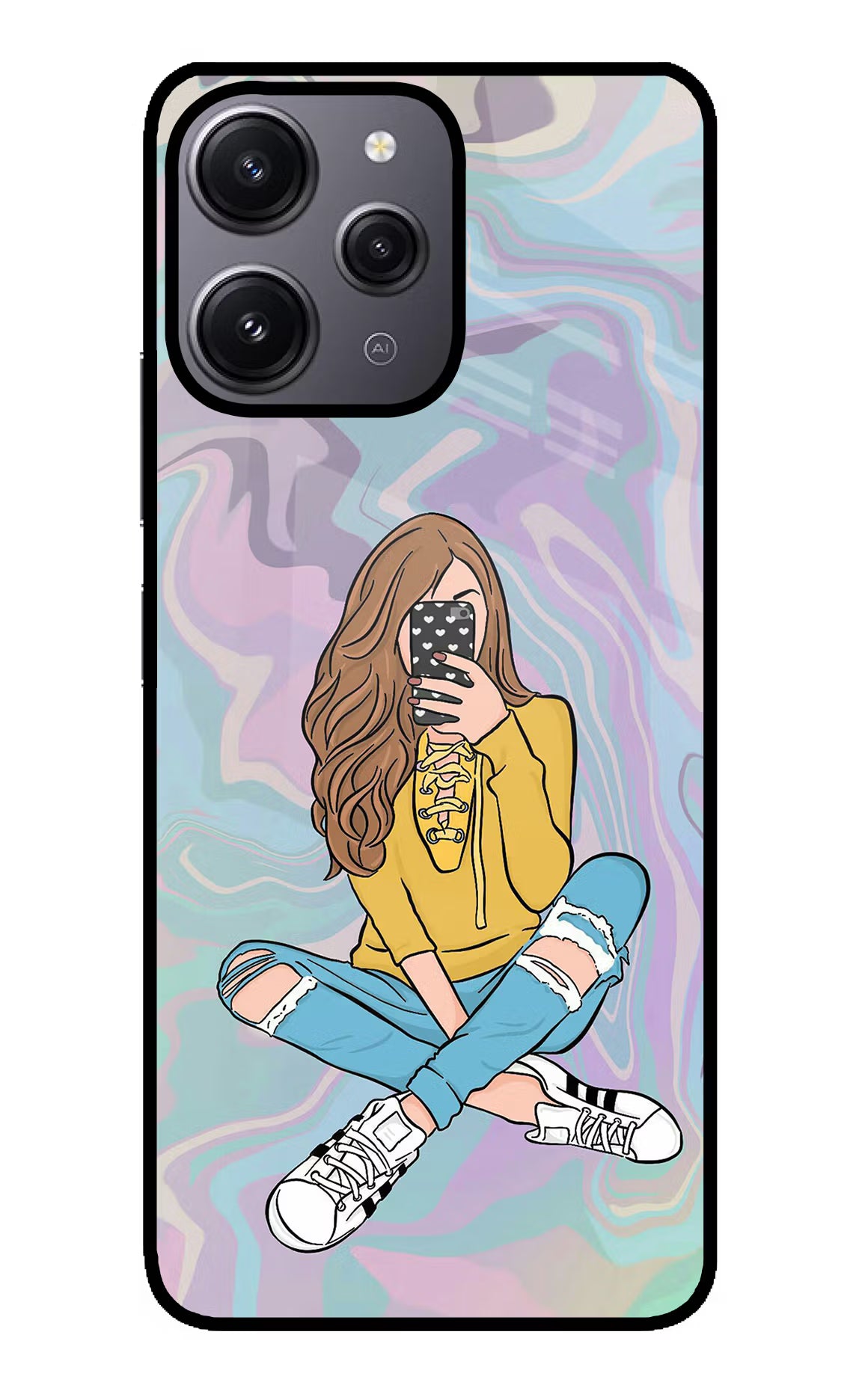 Selfie Girl Redmi 12 4G Glass Case Back Cover by Casekaro