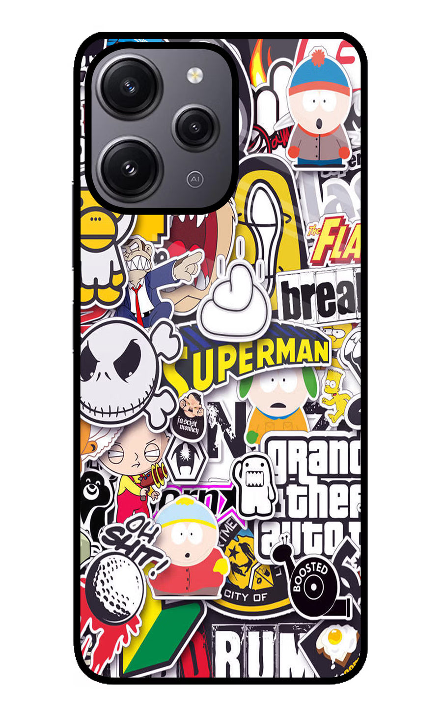 Sticker Bomb Redmi 12 4G Back Cover, Glass case