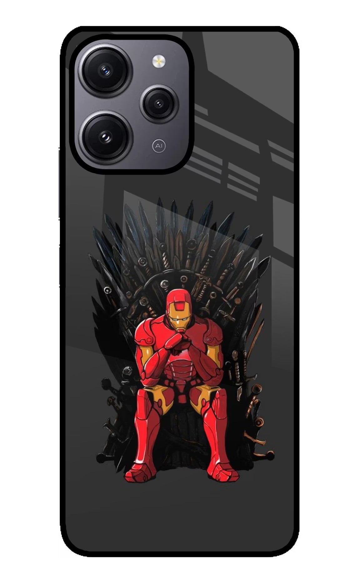 Ironman Throne Redmi 12 4G Glass Case Back Cover by Casekaro