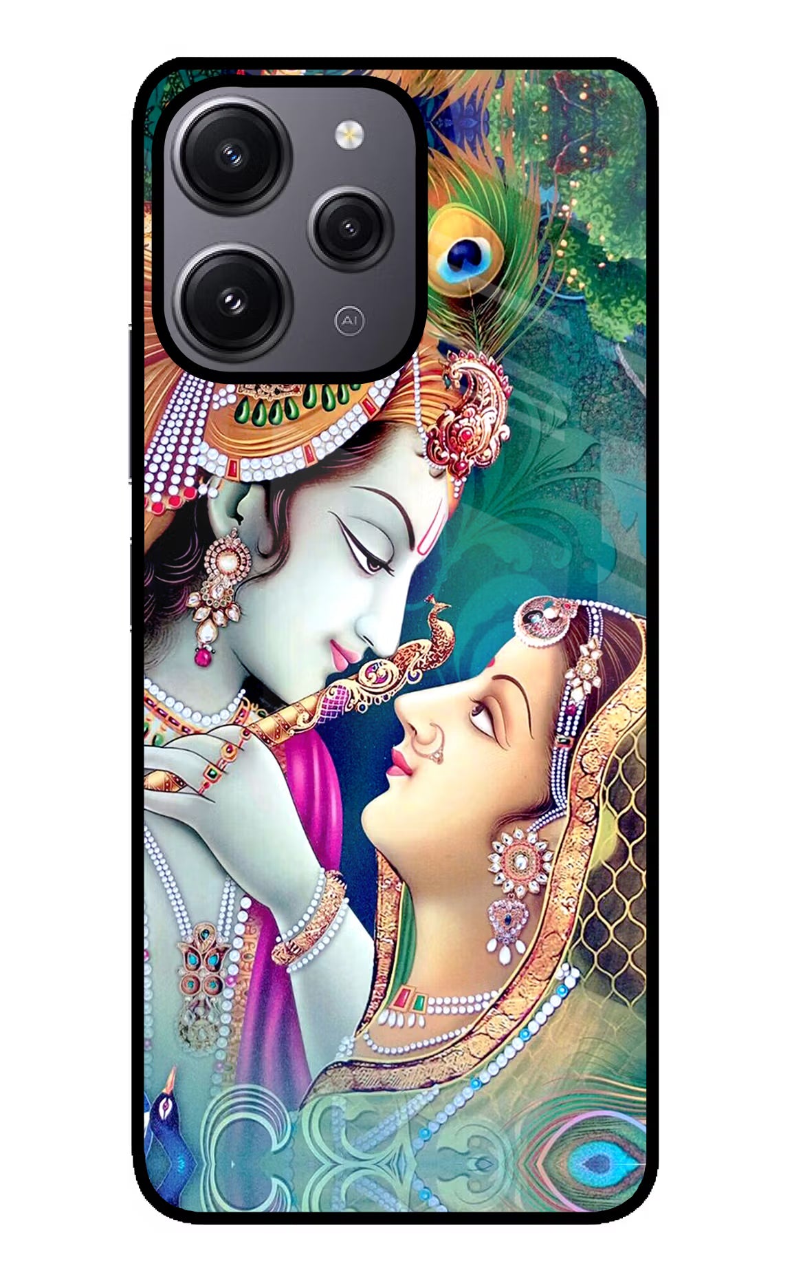 Lord Radha Krishna Redmi 12 4G Glass Case Back Cover by Casekaro